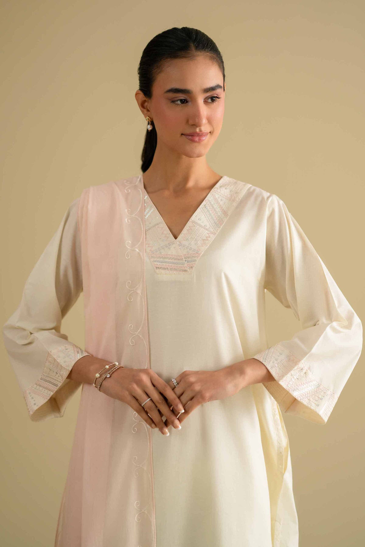 2 Piece - Embroidered Suit - KFE26-19Off White Cambric 2PC Embroidered Nishat Australia
