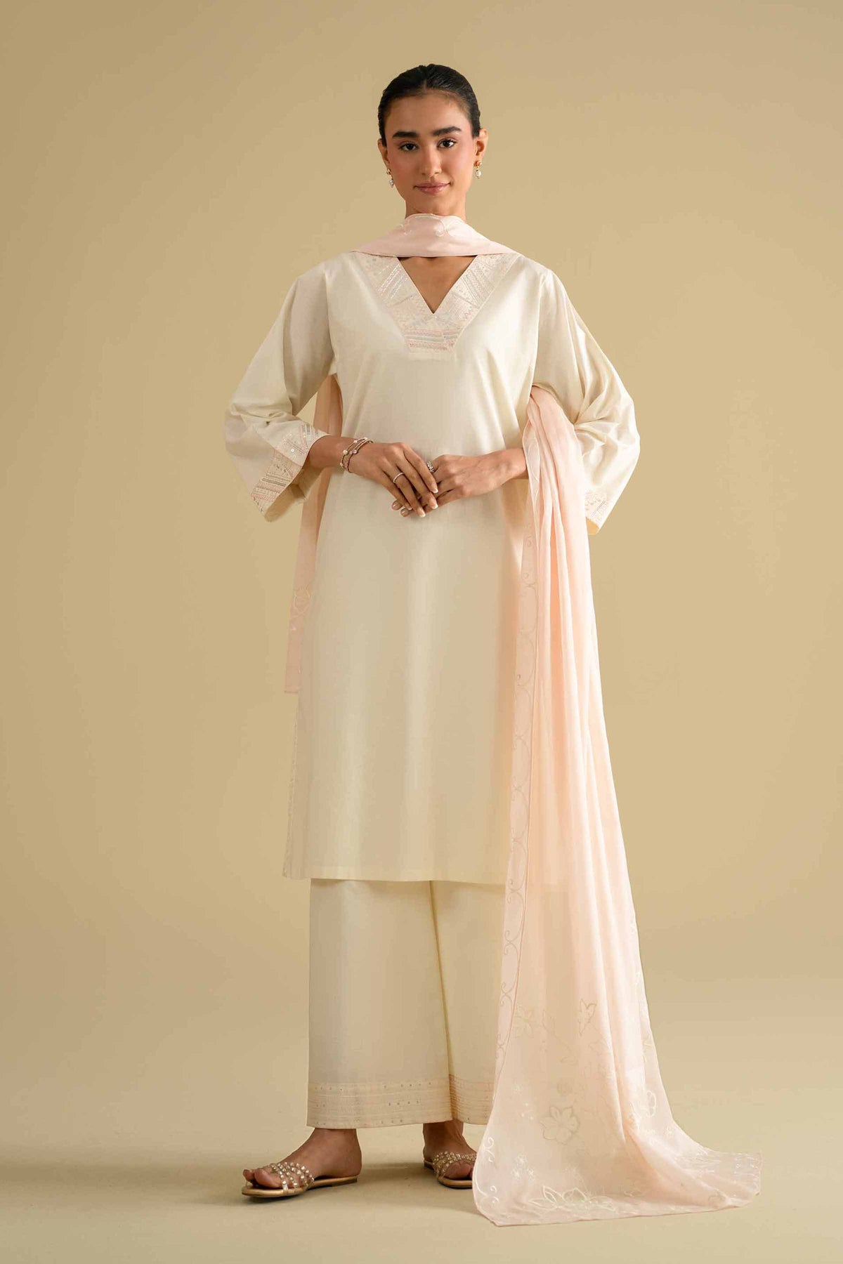 2 Piece - Embroidered Suit - KFE26-19Off White Cambric 2PC Embroidered Nishat Australia
