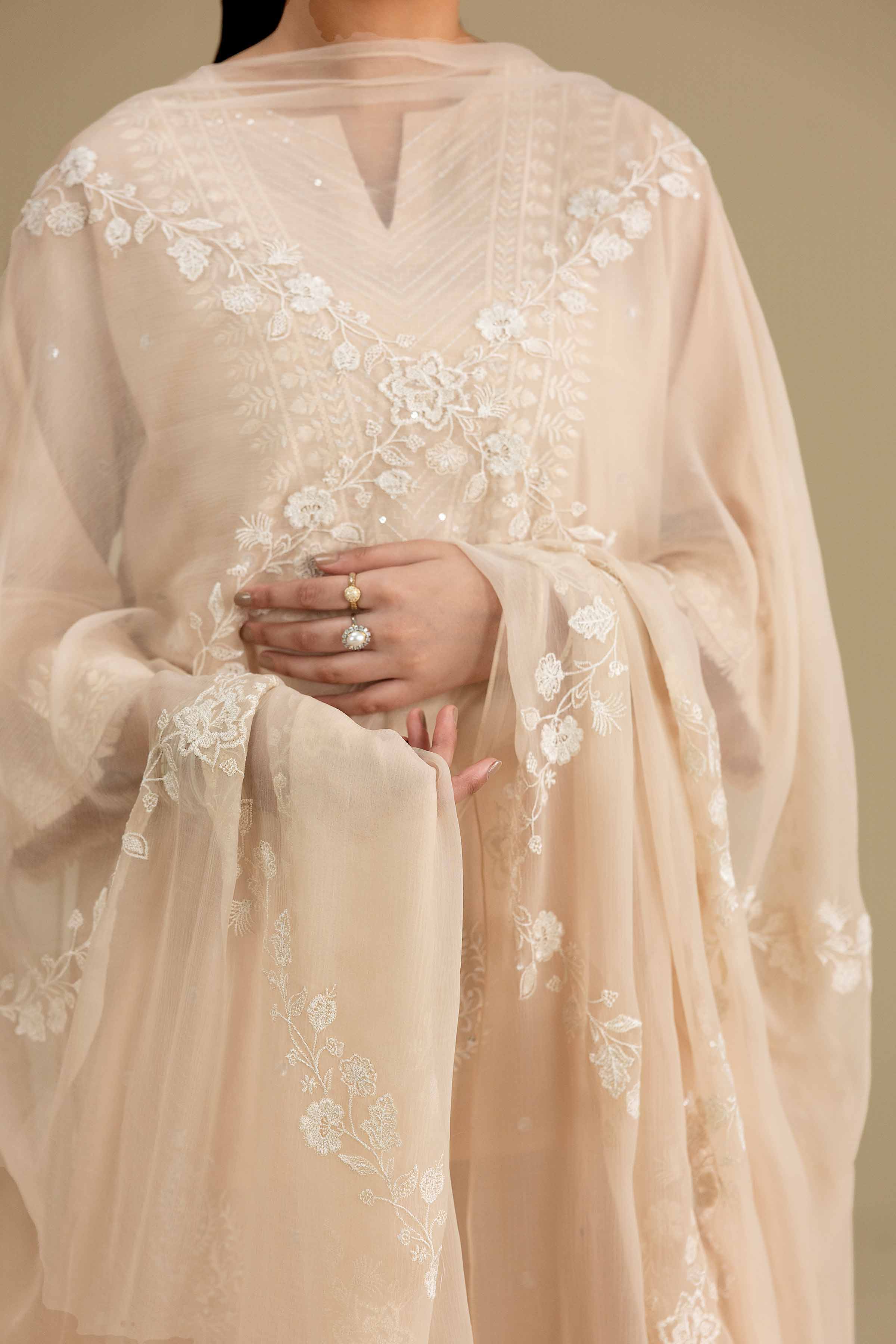 Embroidered Dupatta - KFE26-191 Beige Chiffon 1PC Embroidered Nishat Australia