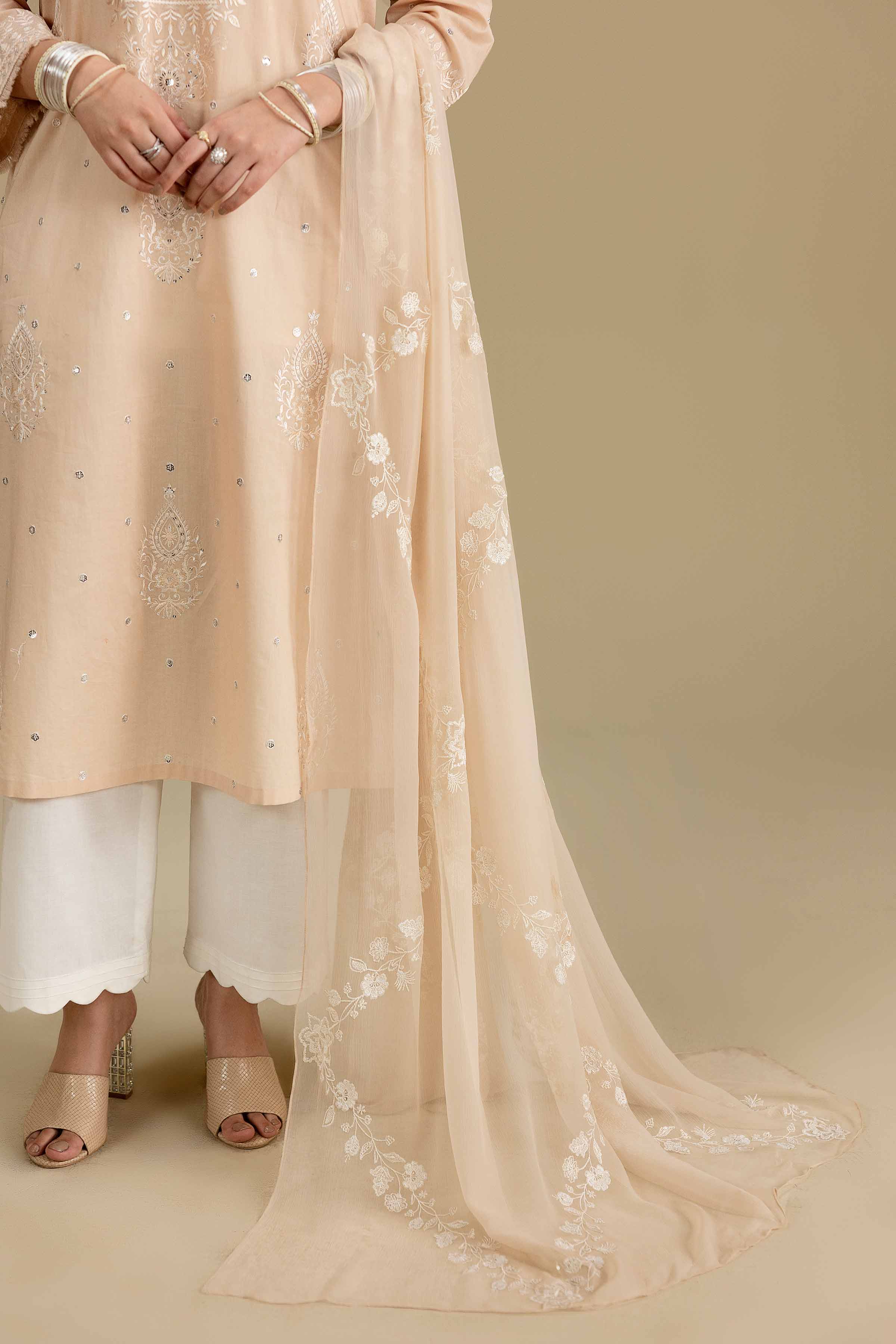Embroidered Dupatta - KFE26-191 Beige Chiffon 1PC Embroidered Nishat Australia
