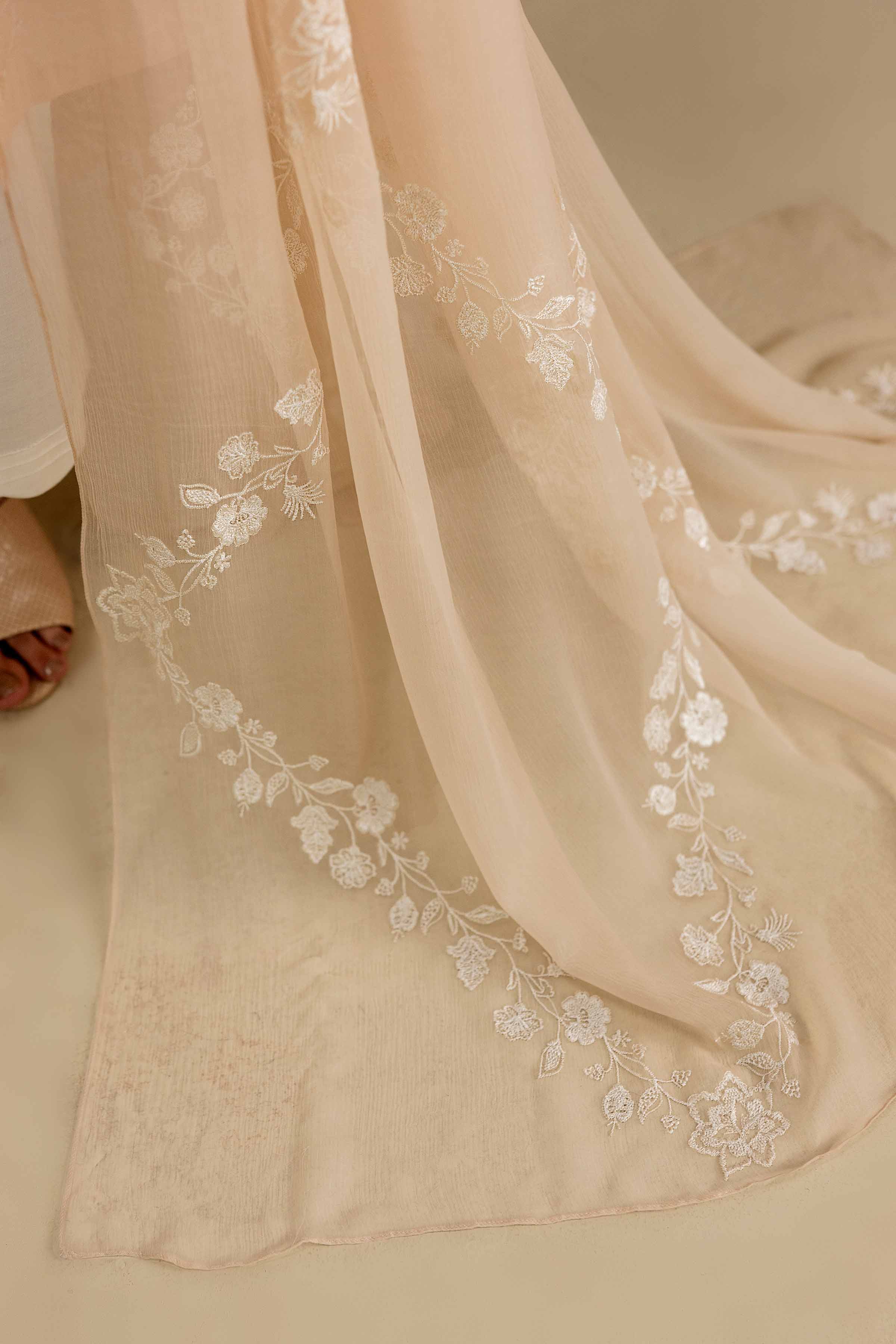 Embroidered Dupatta - KFE26-191 Beige Chiffon 1PC Embroidered Nishat Australia