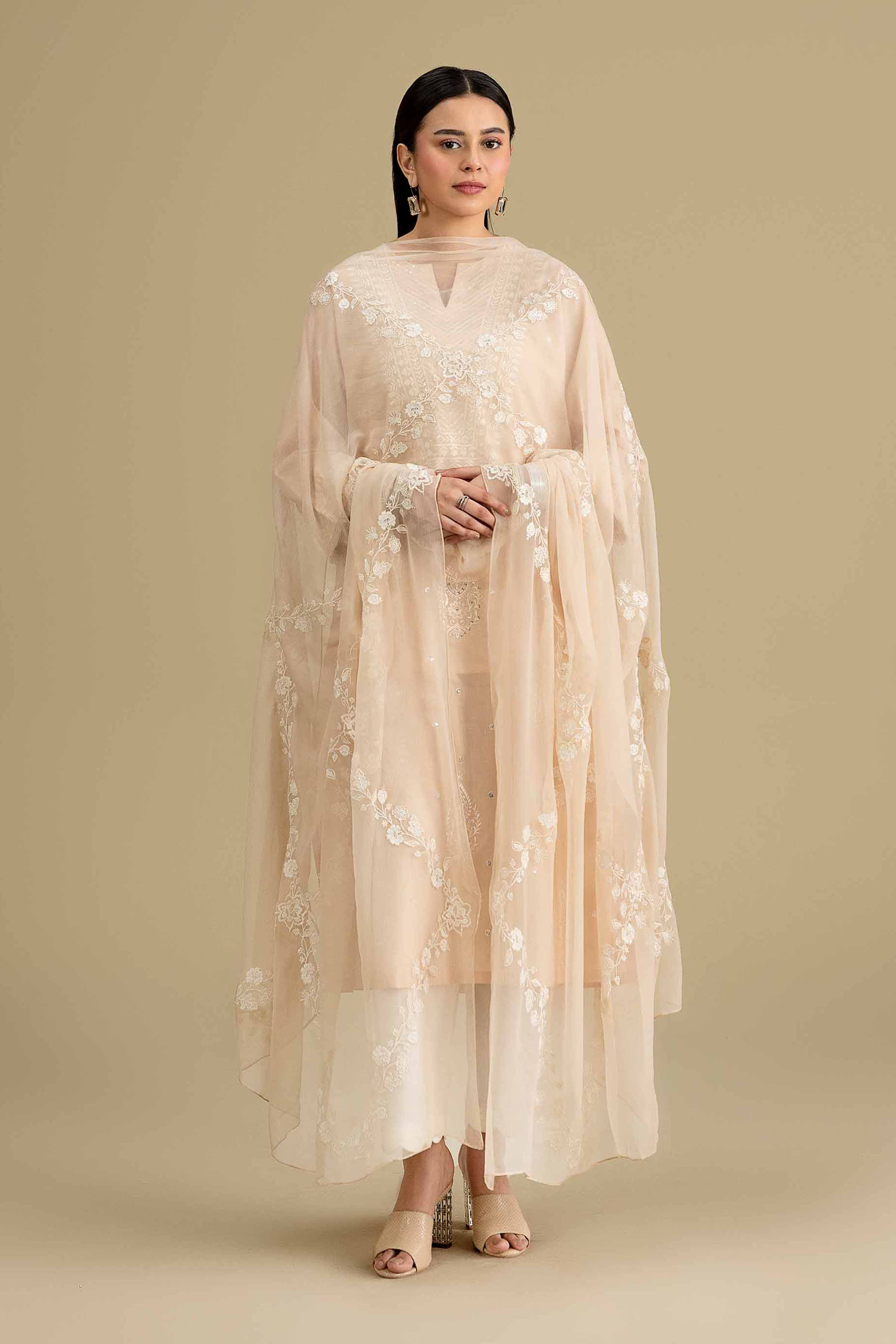 Embroidered Dupatta - KFE26-191 Beige Chiffon 1PC Embroidered Nishat Australia