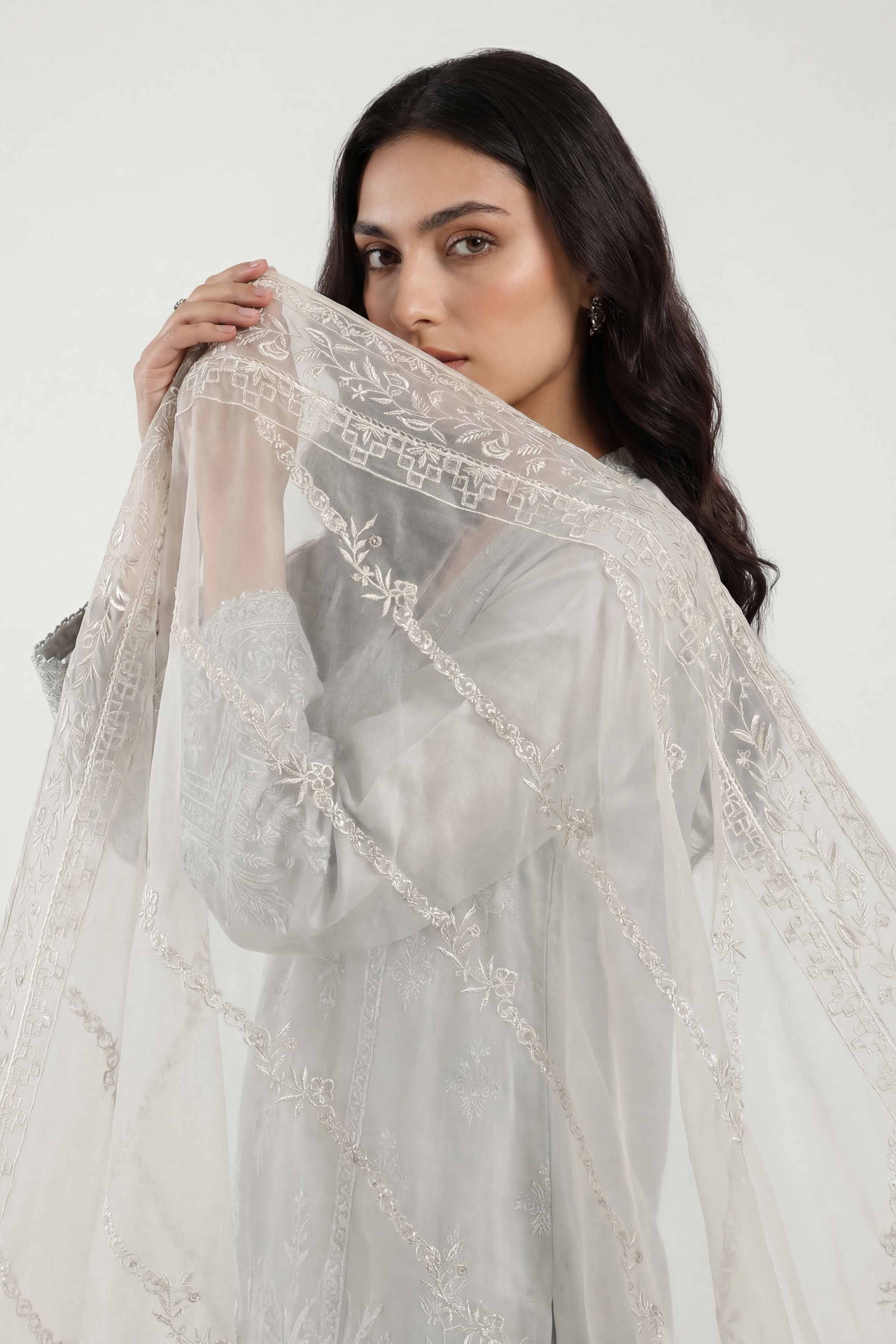 Embroidered Dupatta - KFE26-192 Off White Chiffon 1PC Embroidered Nishat Australia