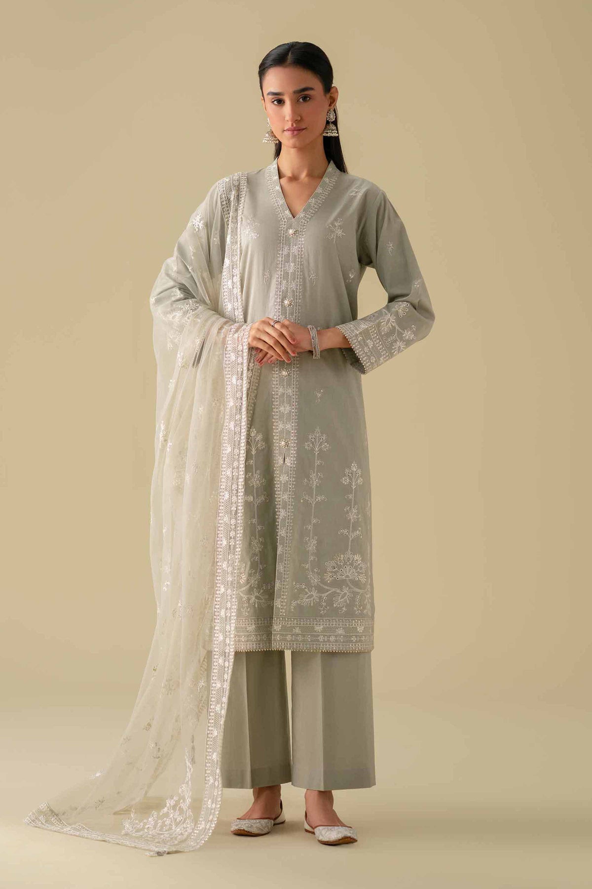 3 Piece - Embroidered Suit - KFE26-21Grey Cambric 3PC Embroidered Nishat Australia