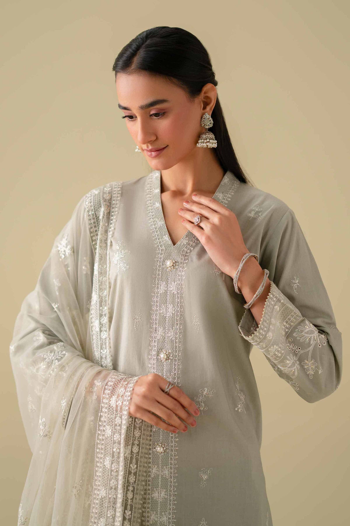 3 Piece - Embroidered Suit - KFE26-21Grey Cambric 3PC Embroidered Nishat Australia