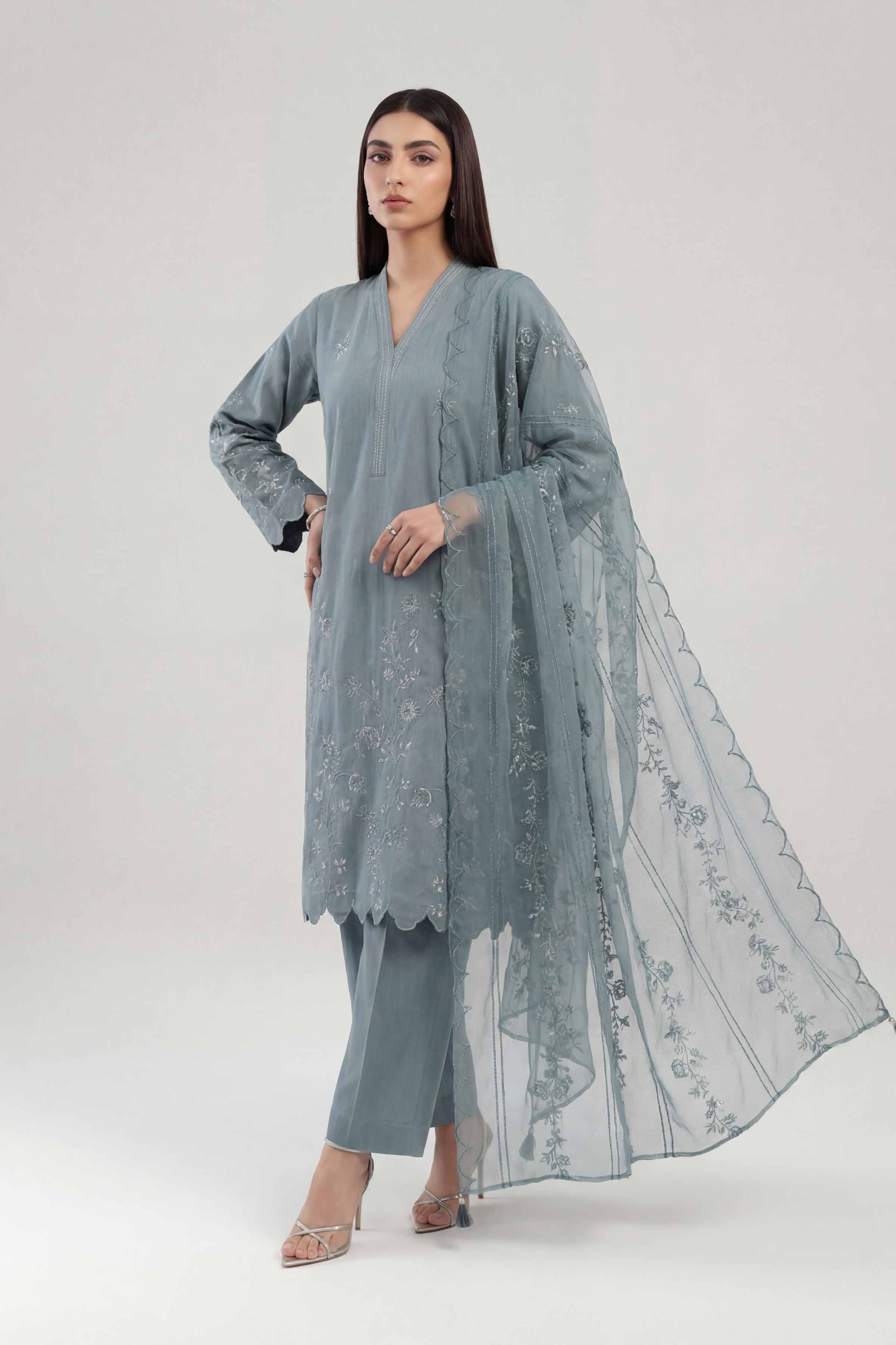 3 Piece - Embroidered Suit - KFE26-220 Blue Yarn Dyed 3PC Embroidered Nishat Australia