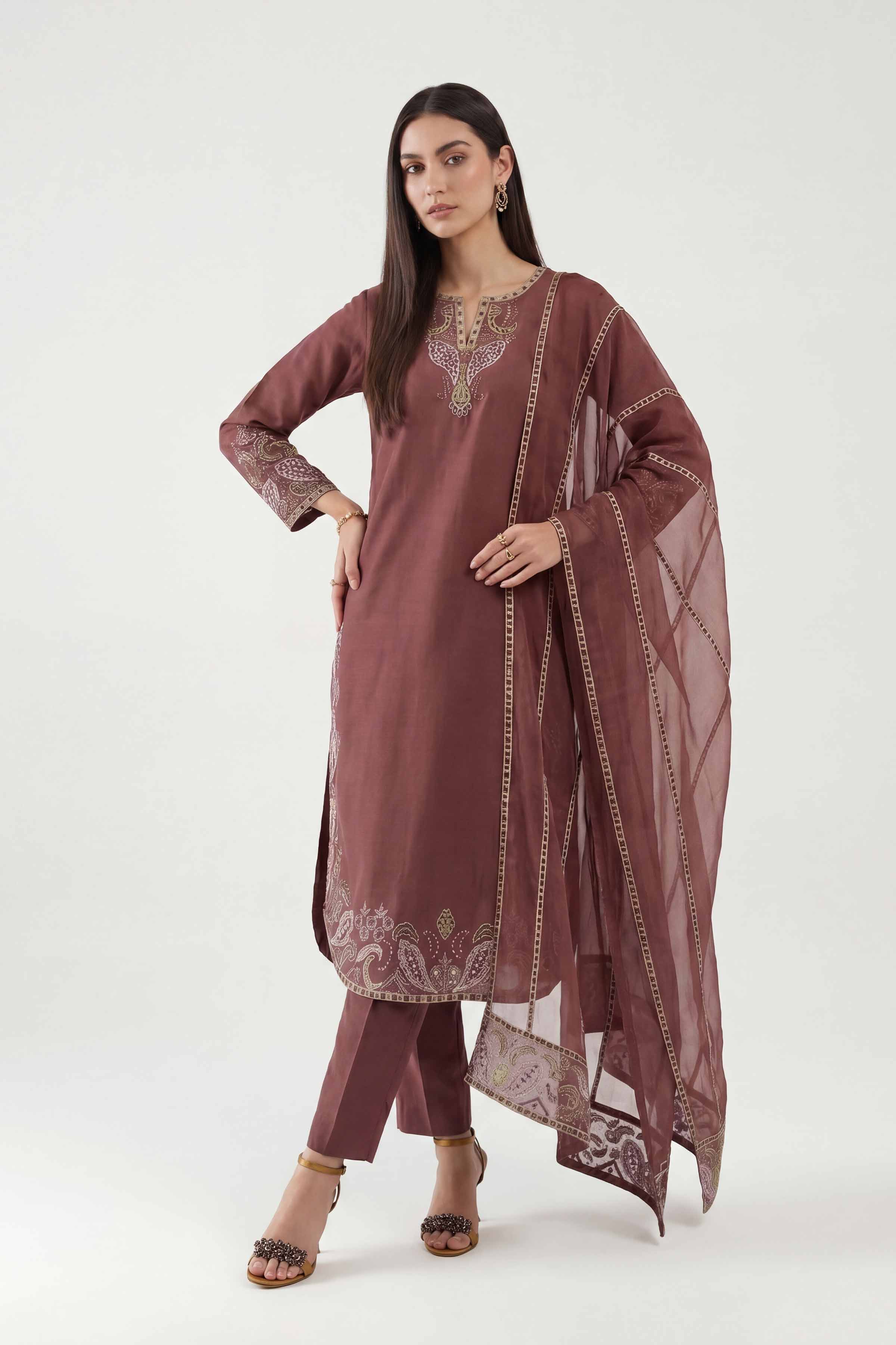 3 Piece - Embroidered Suit - KFE26-223 Red Yarn Dyed 3PC Embroidered Nishat Australia