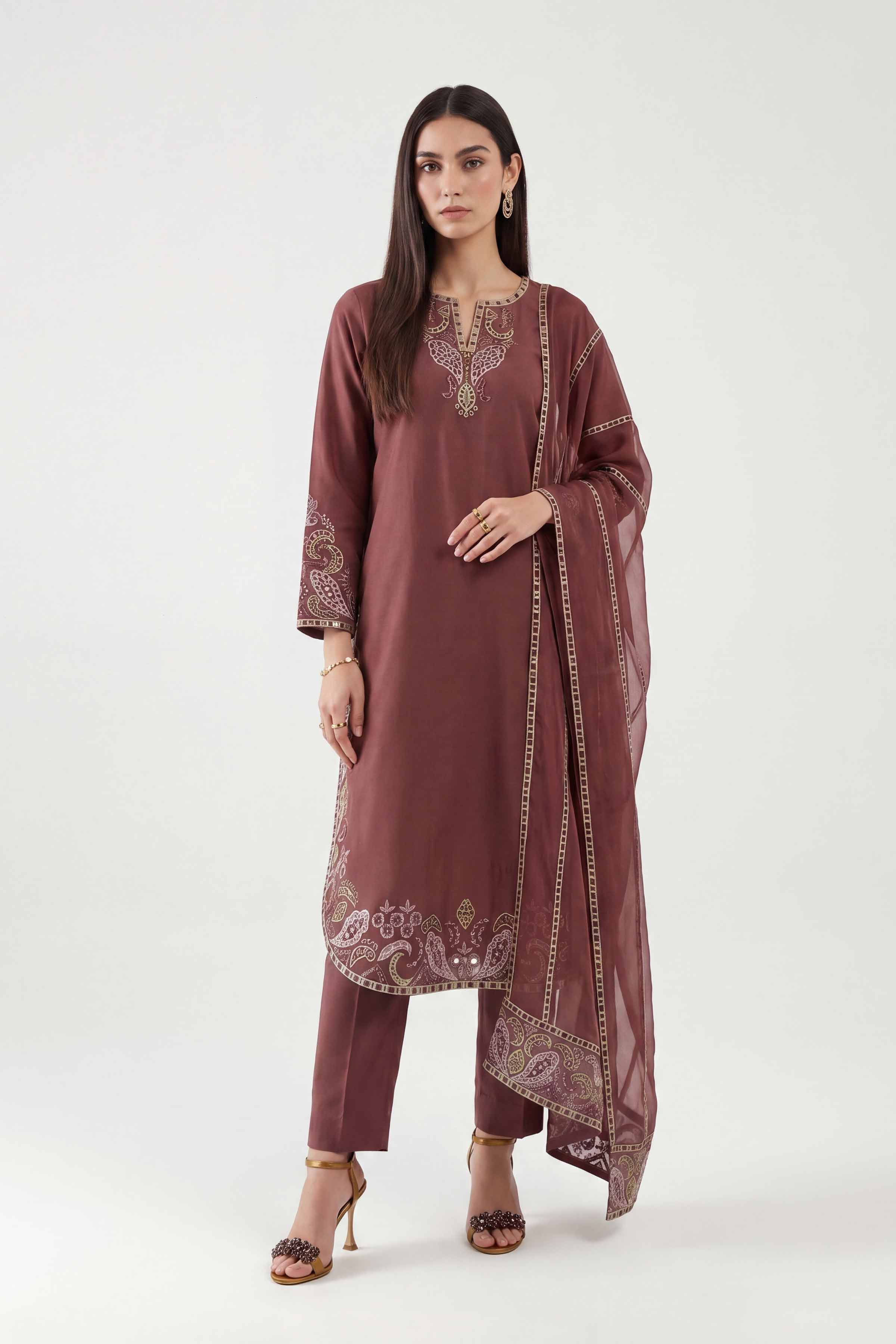 3 Piece - Embroidered Suit - KFE26-223 Red Yarn Dyed 3PC Embroidered Nishat Australia