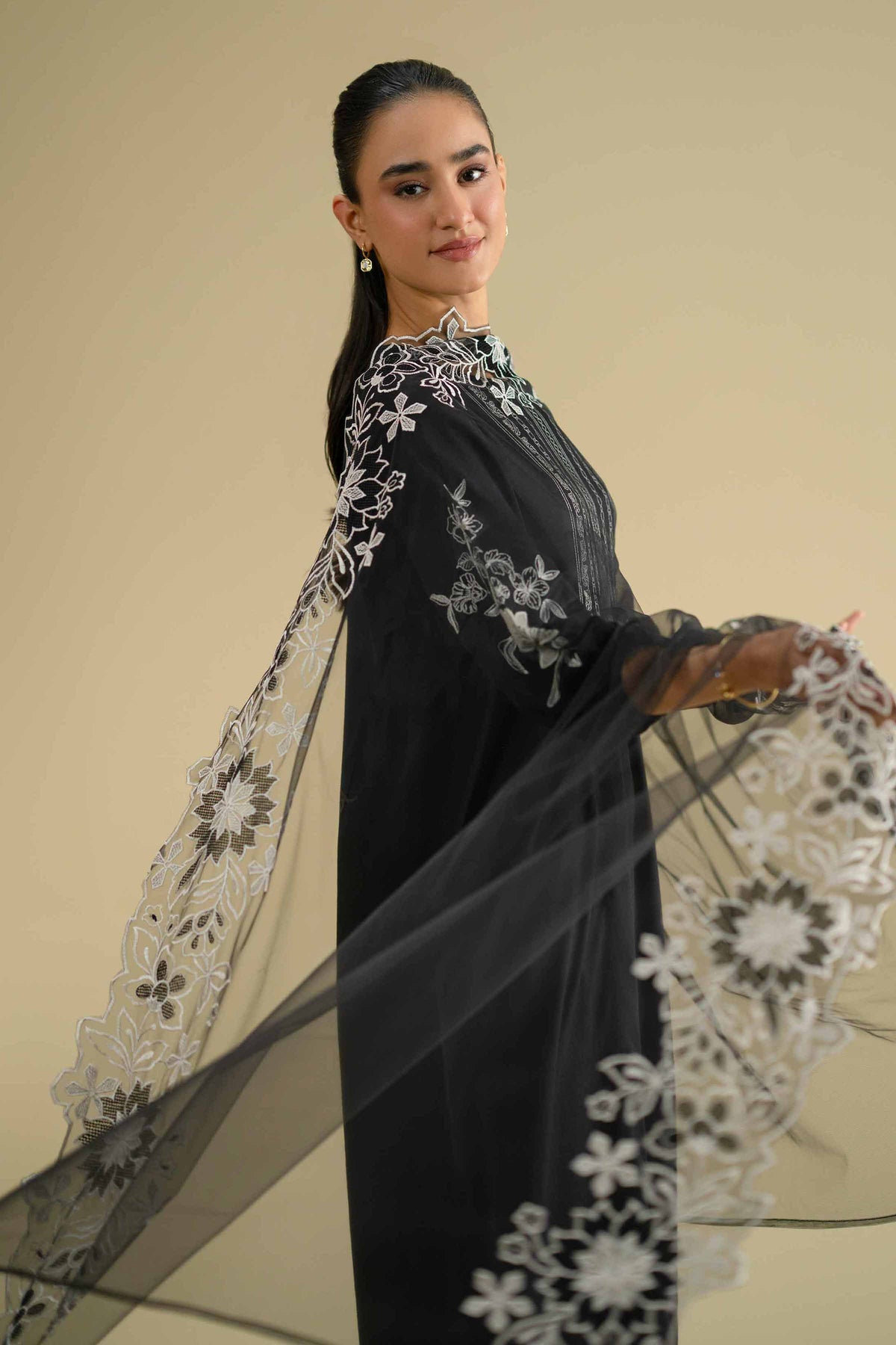 Embroidered Dupatta - KFE26-234Black Net 1PC Embroidered Nishat Australia