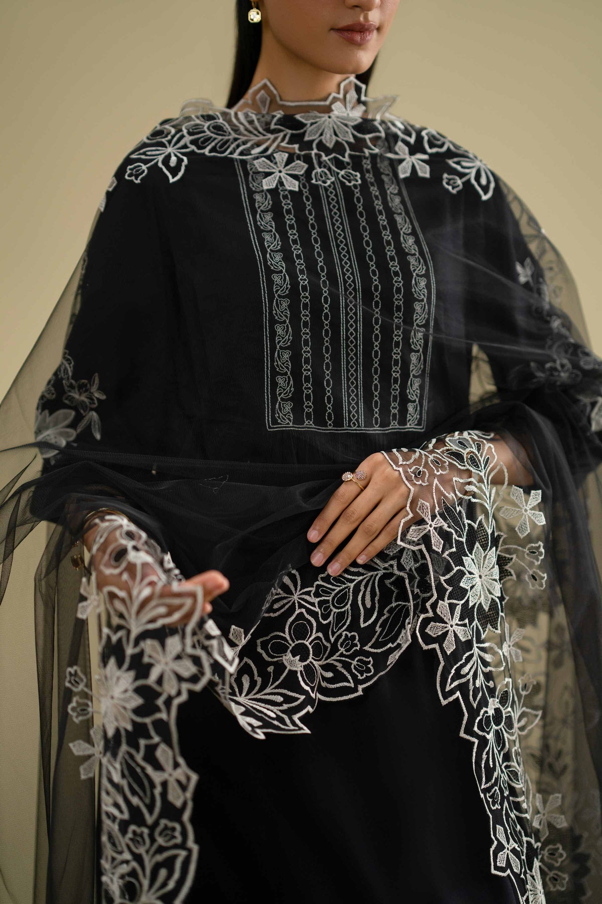 Embroidered Dupatta - KFE26-234Black Net 1PC Embroidered Nishat Australia