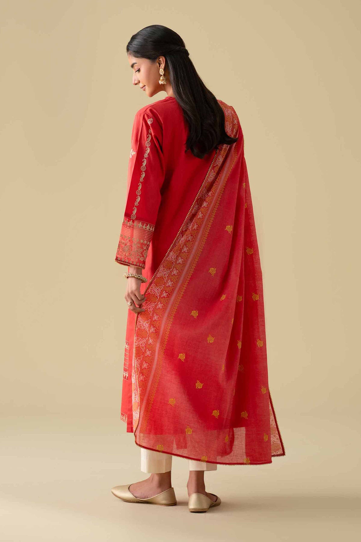 2 Piece - Printed Embroidered Suit - KFE26-27Red Cambric 2PC Embroidered Nishat Australia