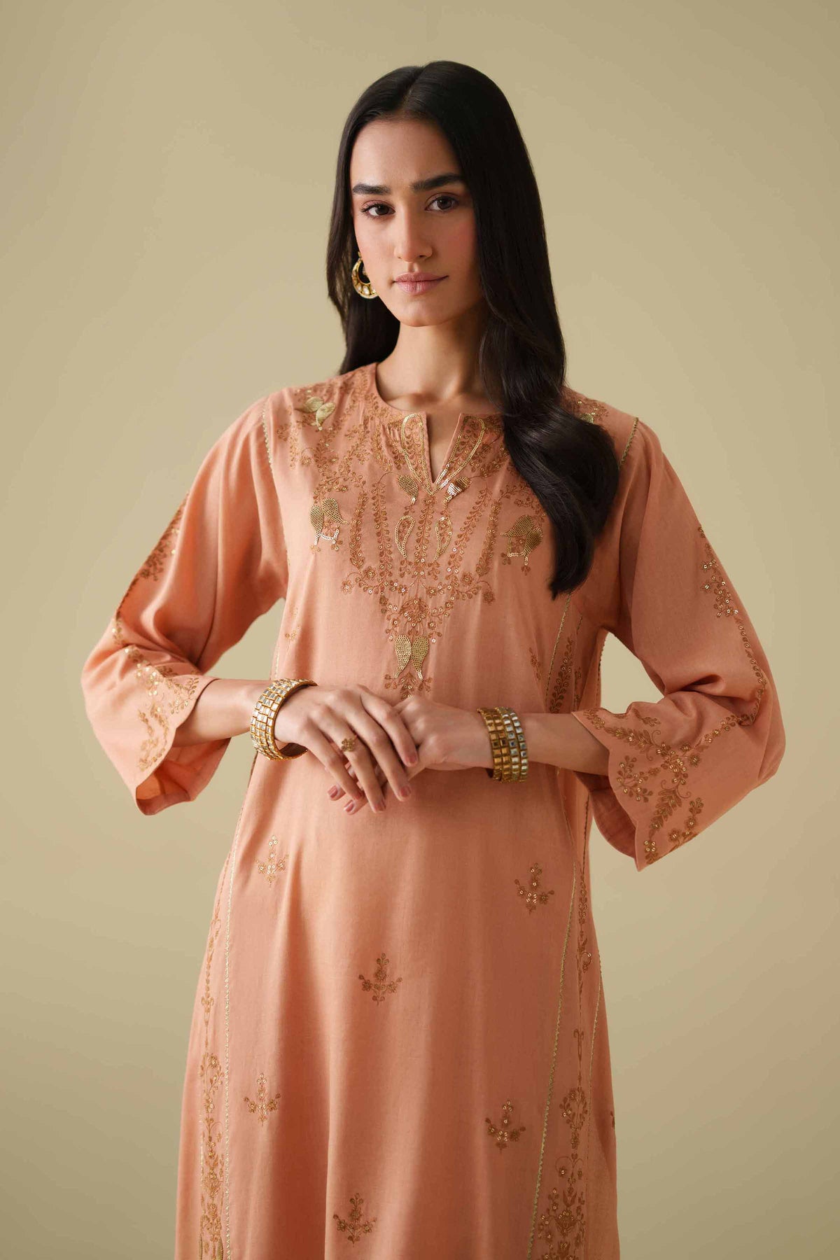 2 Piece - Embroidered Suit - KFE26-40Orange Yarn Dyed 2PC Embroidered Nishat Australia