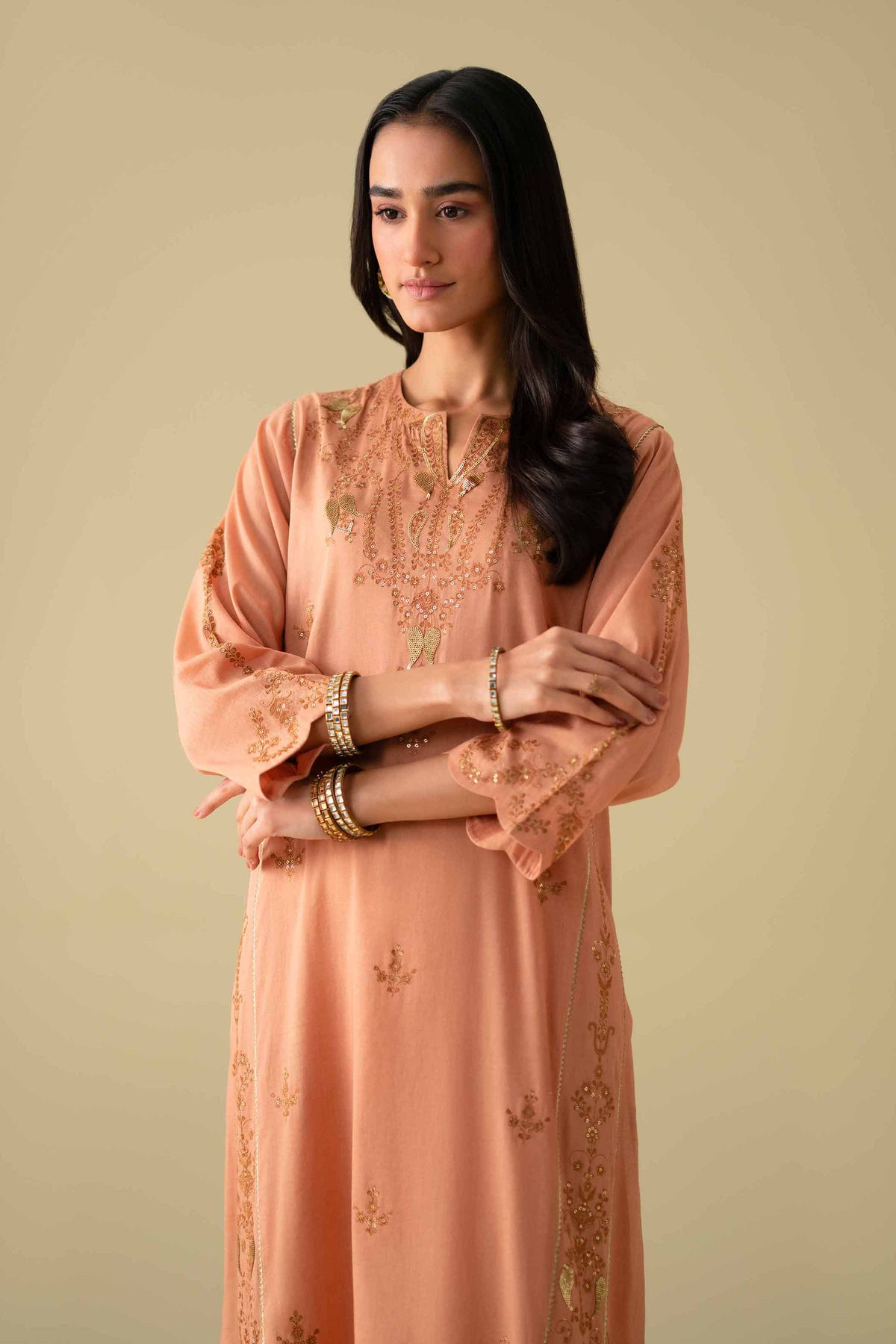 2 Piece - Embroidered Suit - KFE26-40Orange Yarn Dyed 2PC Embroidered Nishat Australia