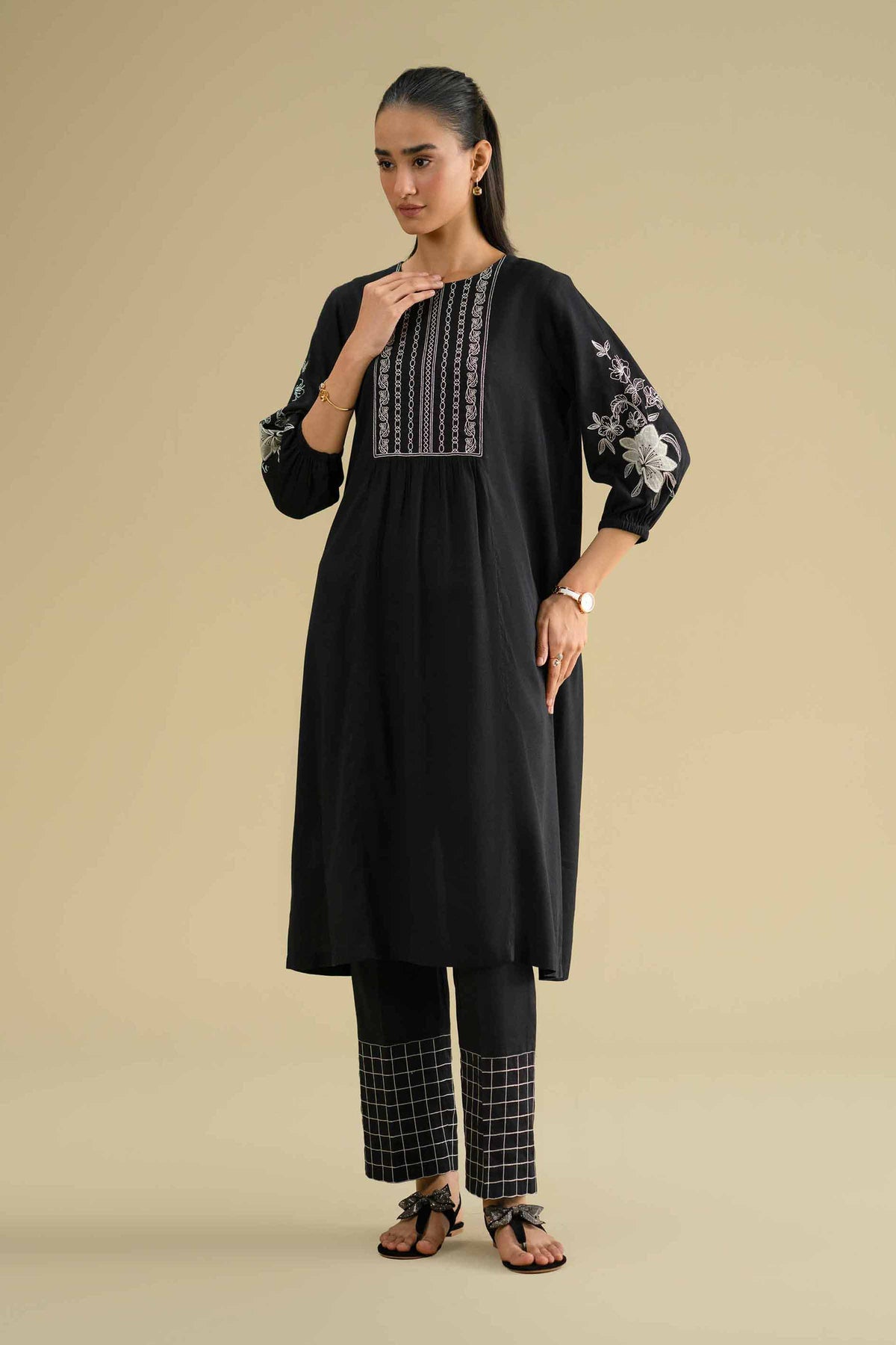 2 Piece - Embroidered Suit - KFE26-41Black Yarn Dyed 2PC Embroidered Nishat Australia