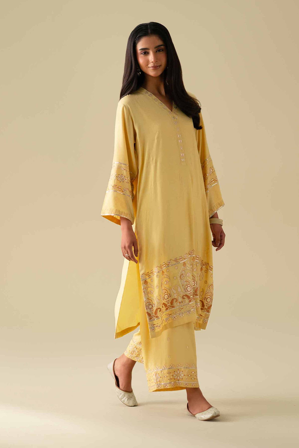 2 Piece - Embroidered Suit - KFE26-68Yellow Silk 2PC Embroidered Nishat Australia