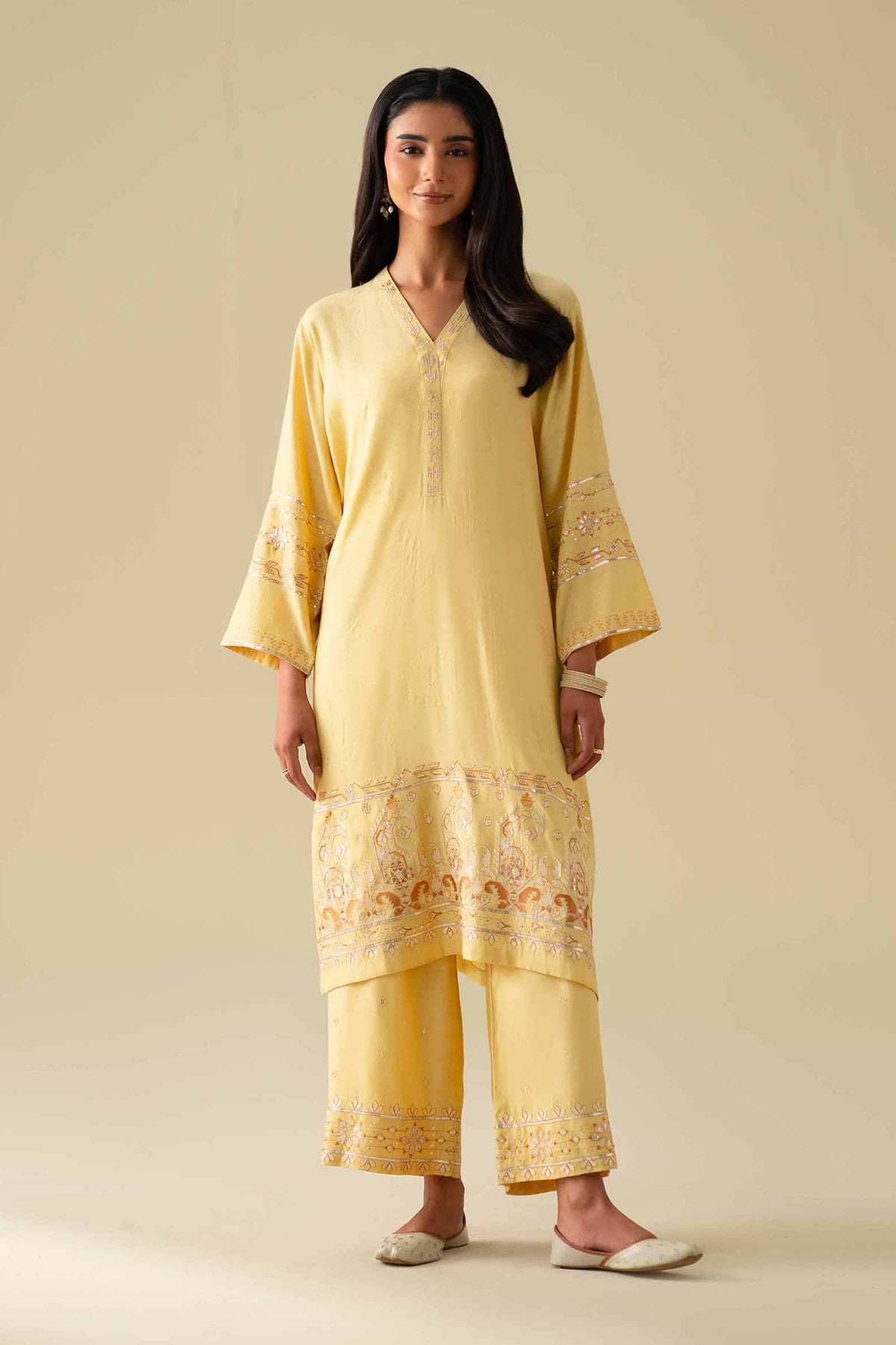 2 Piece - Embroidered Suit - KFE26-68Yellow Silk 2PC Embroidered Nishat Australia