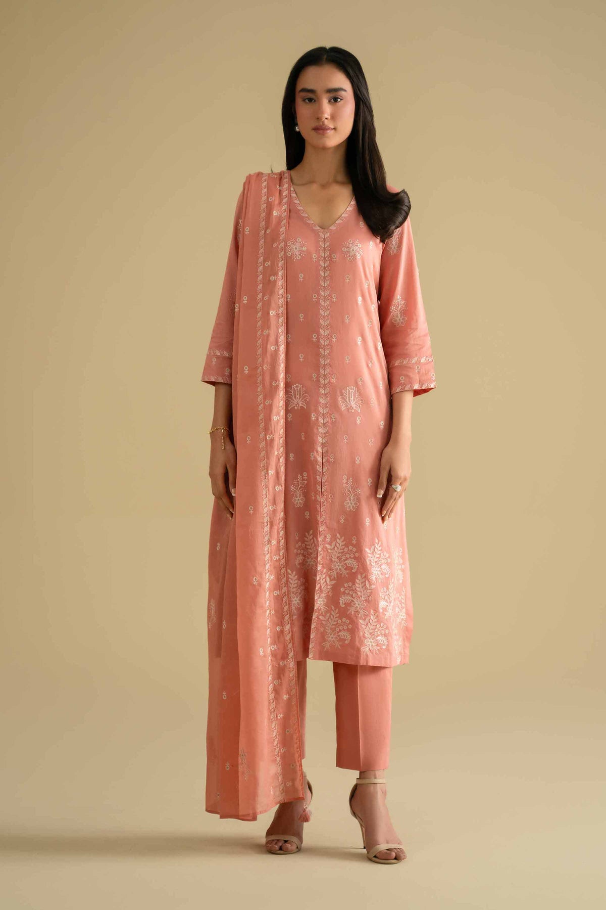 3 Piece - Embroidered Suit - KFE26-75Orange Cambric 3PC Embroidered Nishat Australia