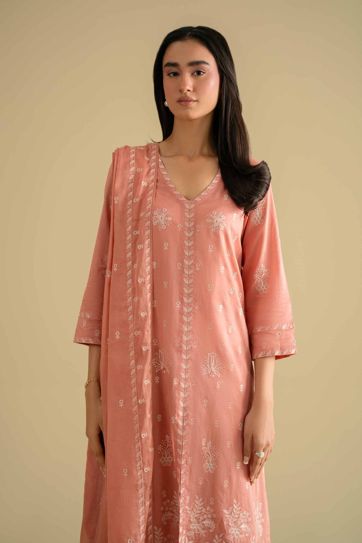 3 Piece - Embroidered Suit - KFE26-75Orange Cambric 3PC Embroidered Nishat Australia