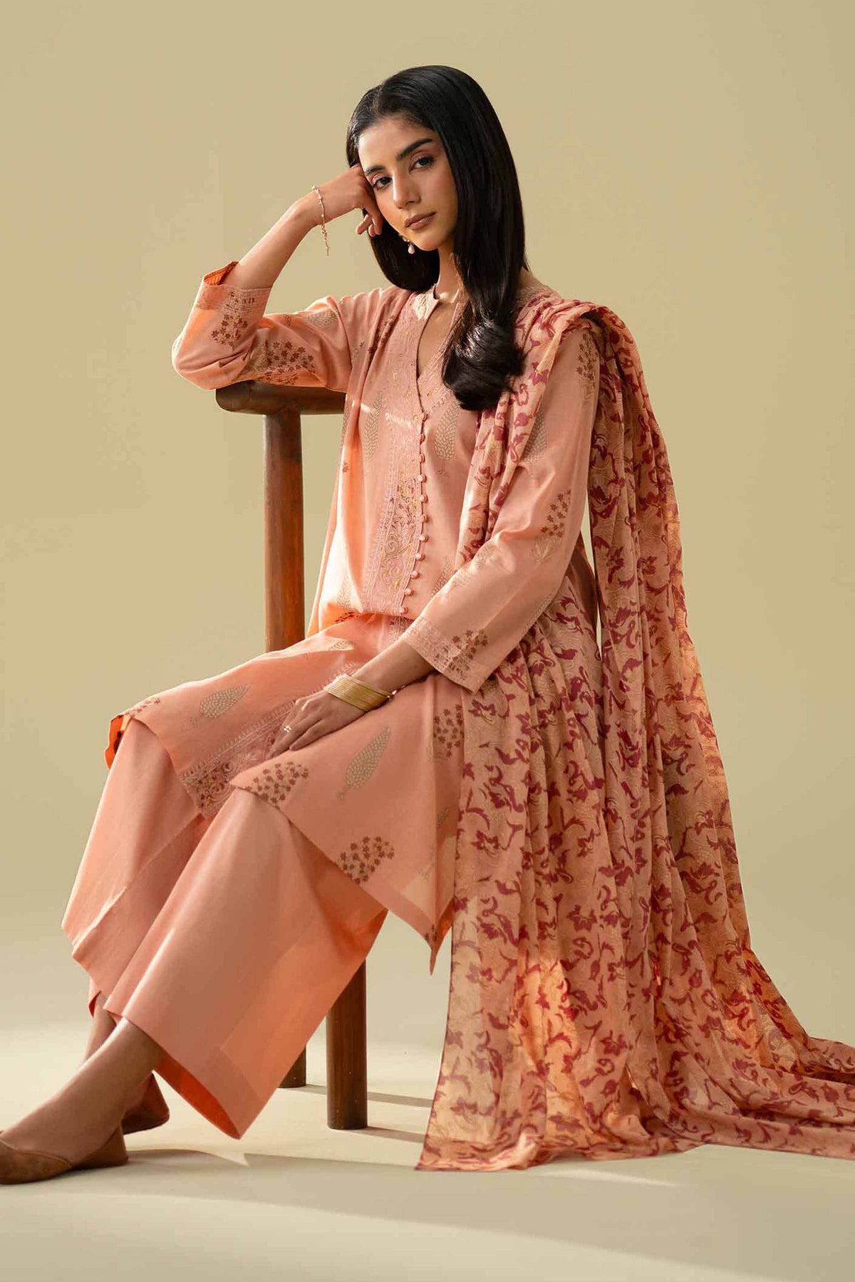 3 Piece - Printed Embroidered Suit - KFE26-77Orange Lawn 3PC Embroidered Nishat Australia