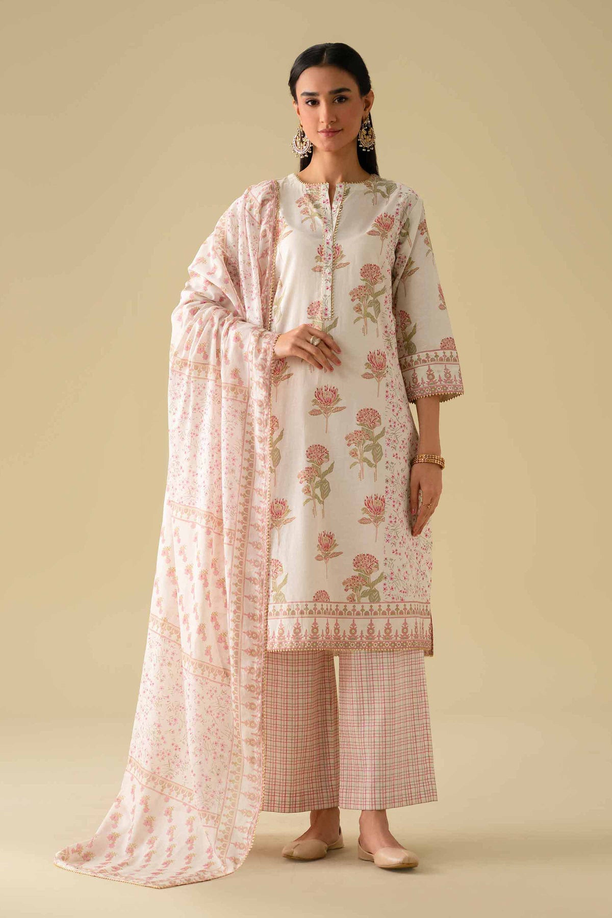 3 Piece - Printed Suit - KFE26-78Off White Cambric 3PC Printed Nishat Australia