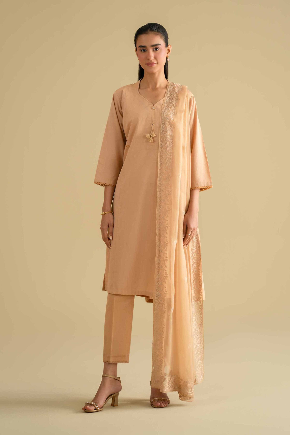 3 Piece - Embroidered Suit - KFE26-81Orange Yarn Dyed 3PC Embroidered Nishat Australia