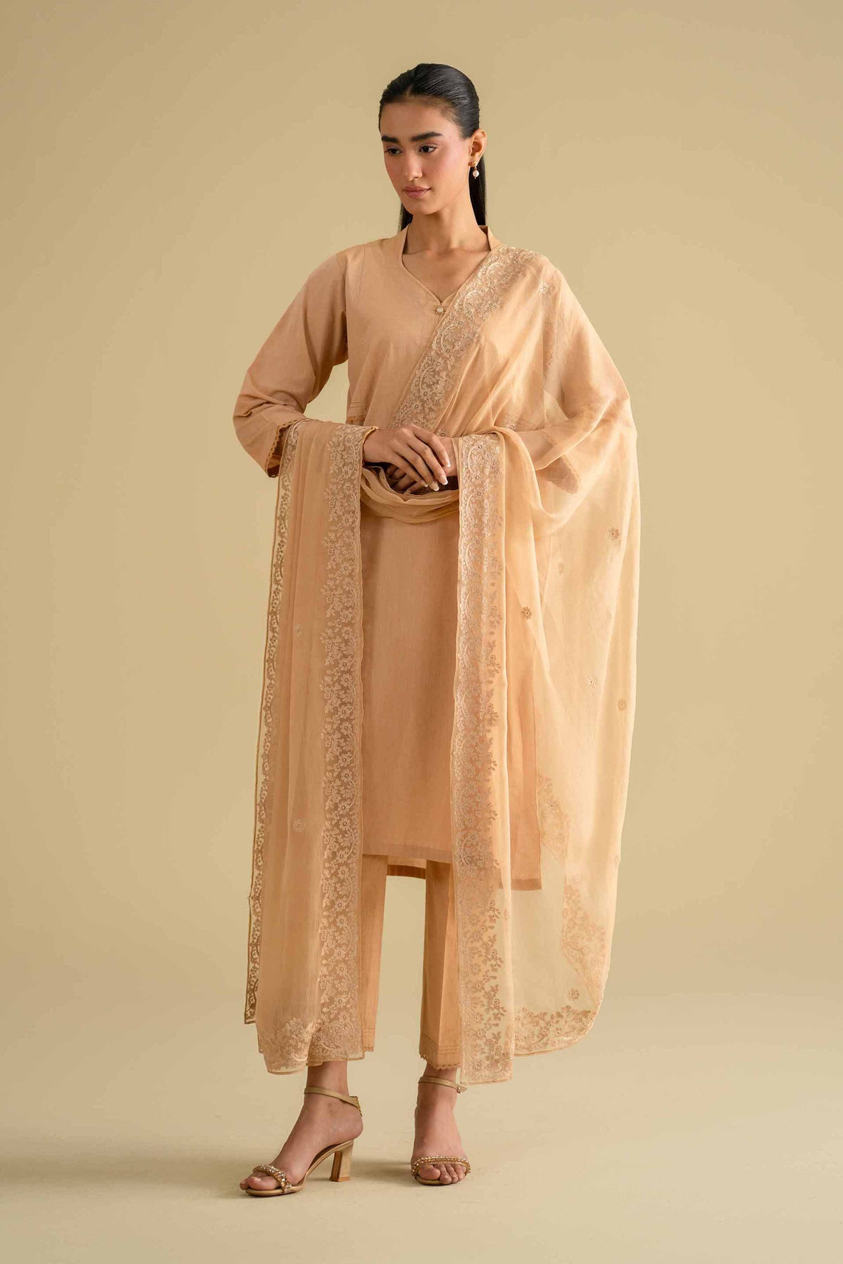 3 Piece - Embroidered Suit - KFE26-81Orange Yarn Dyed 3PC Embroidered Nishat Australia
