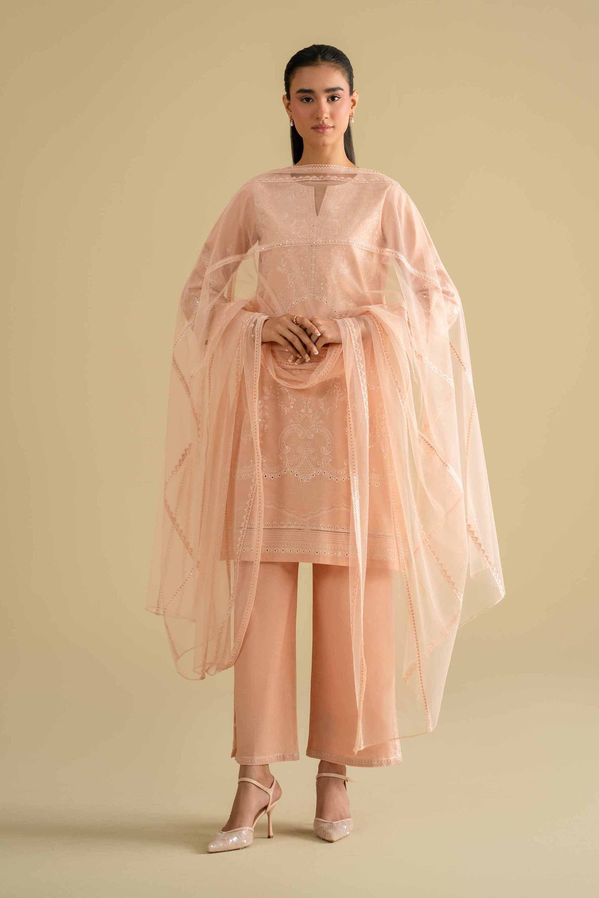 3 Piece - Embroidered Suit - KFE26-90Orange Cambric 3PC Embroidered Nishat Australia