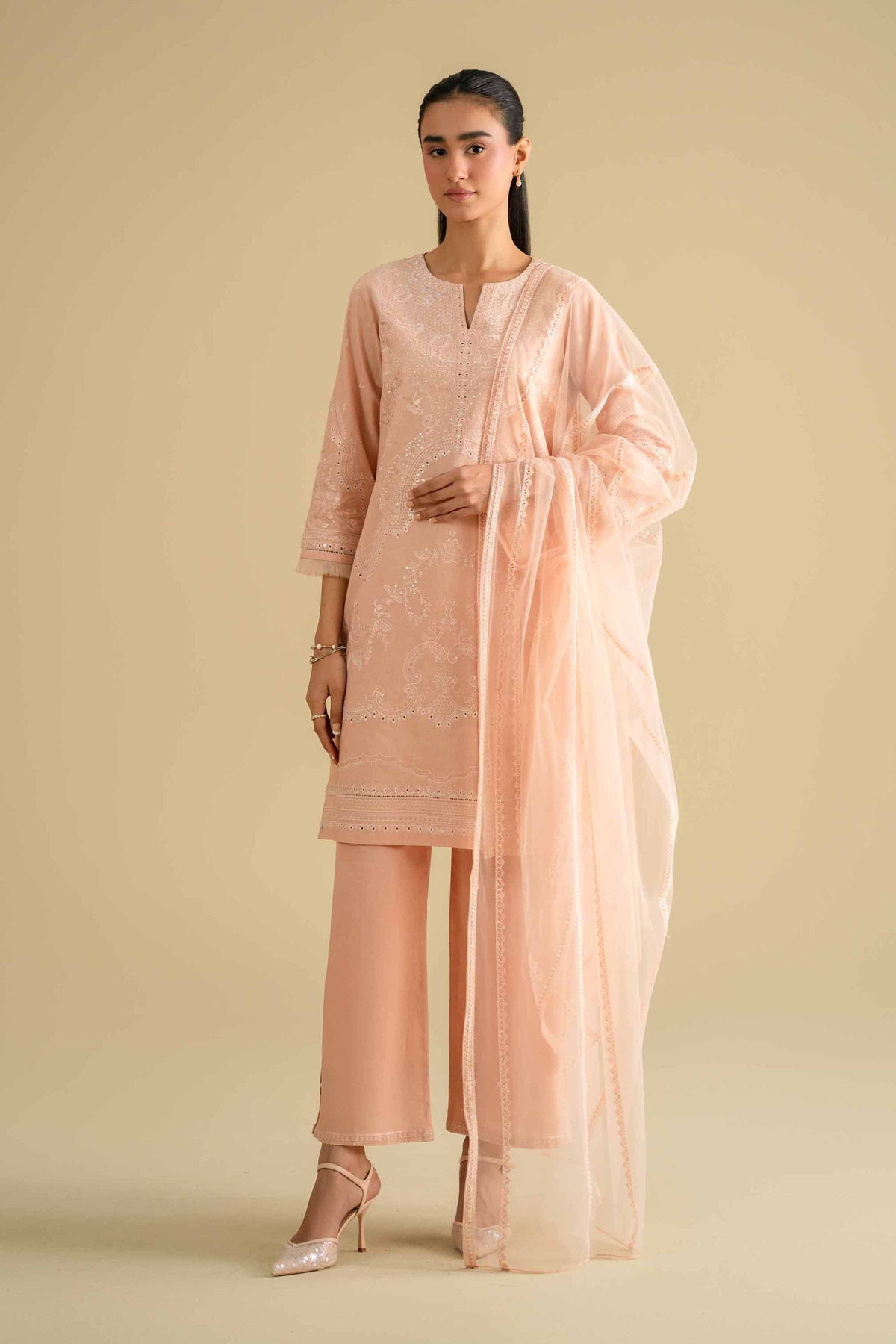 3 Piece - Embroidered Suit - KFE26-90Orange Cambric 3PC Embroidered Nishat Australia