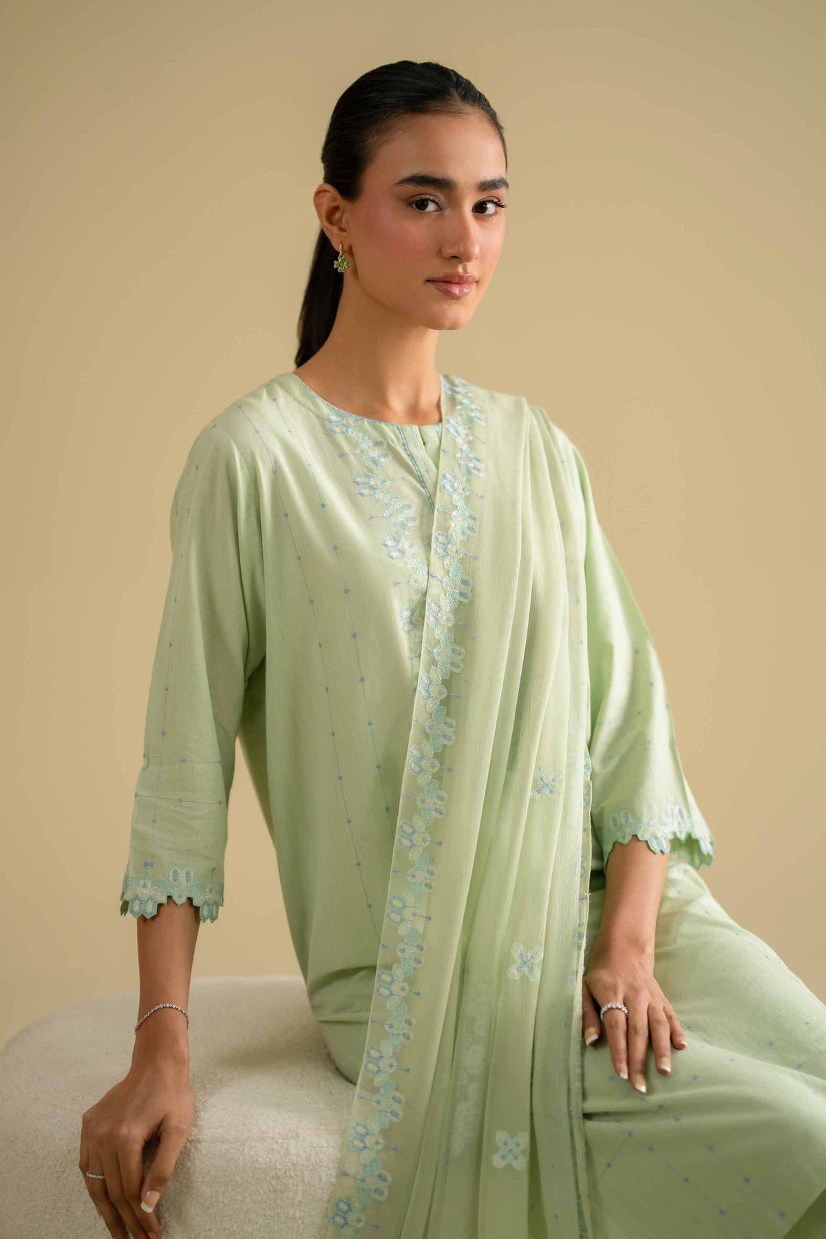 3 Piece - Embroidered Suit - KFE26-93Green Yarn Dyed 3PC Embroidered Nishat Australia