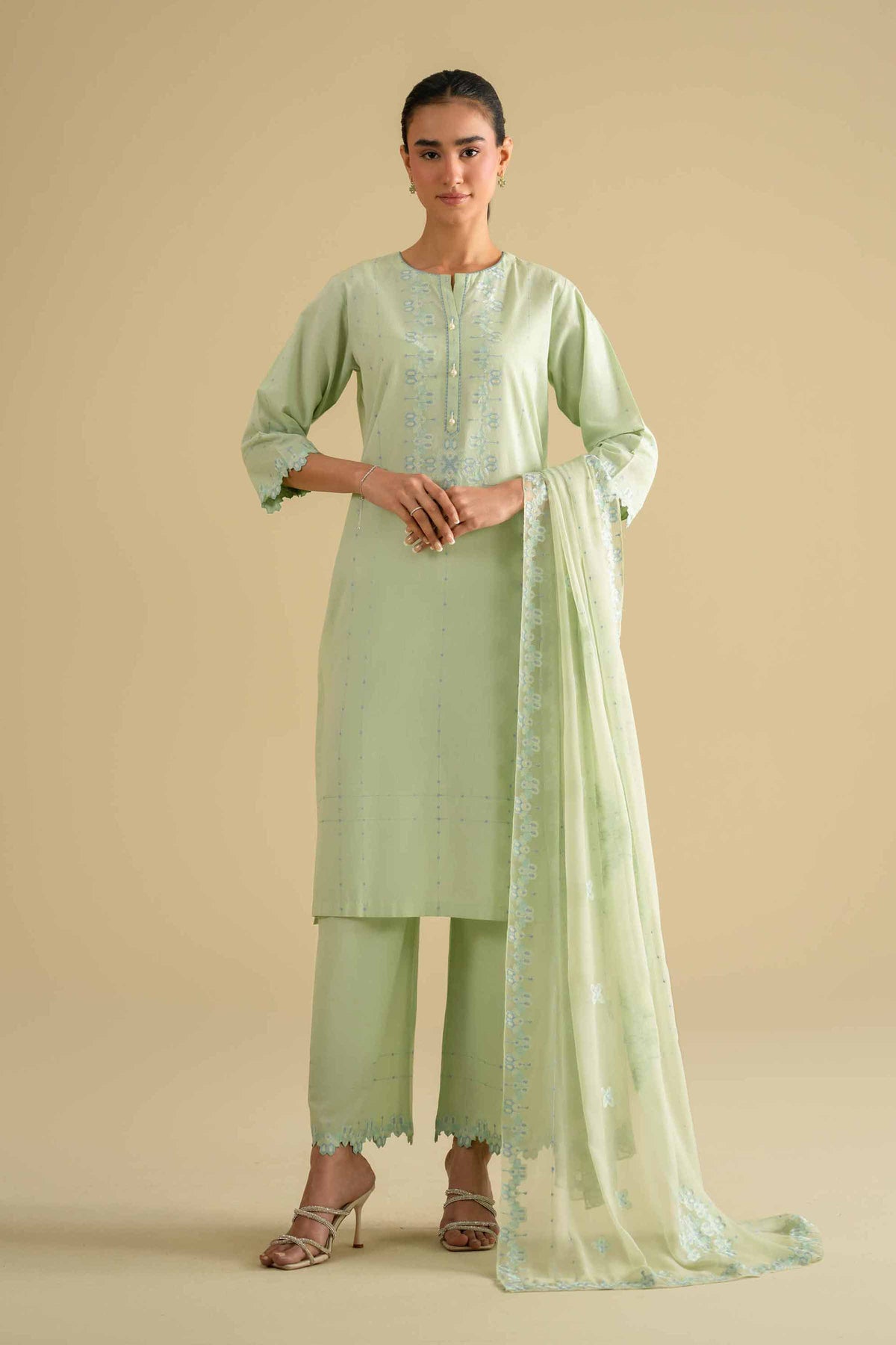3 Piece - Embroidered Suit - KFE26-93Green Yarn Dyed 3PC Embroidered Nishat Australia