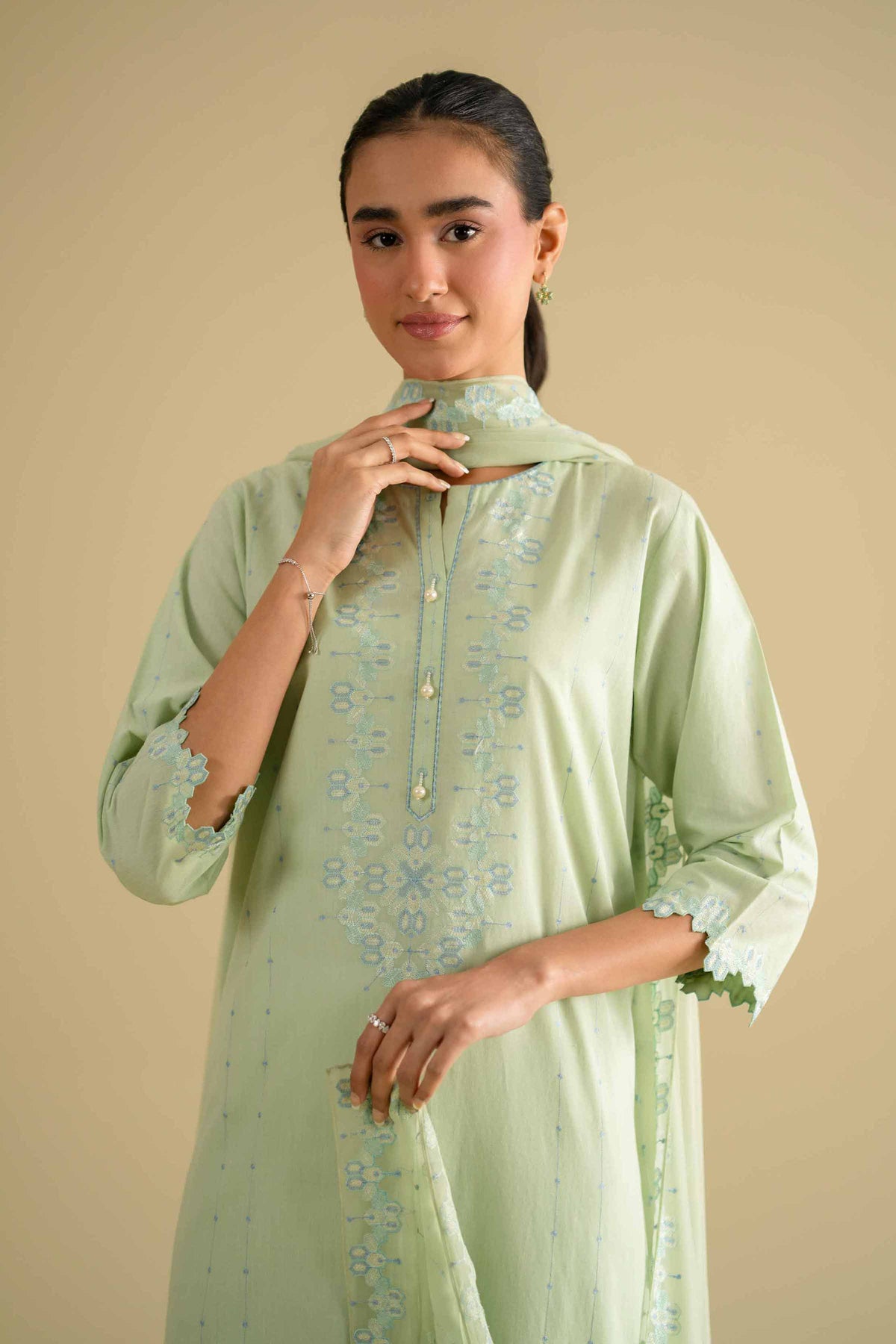 3 Piece - Embroidered Suit - KFE26-93Green Yarn Dyed 3PC Embroidered Nishat Australia