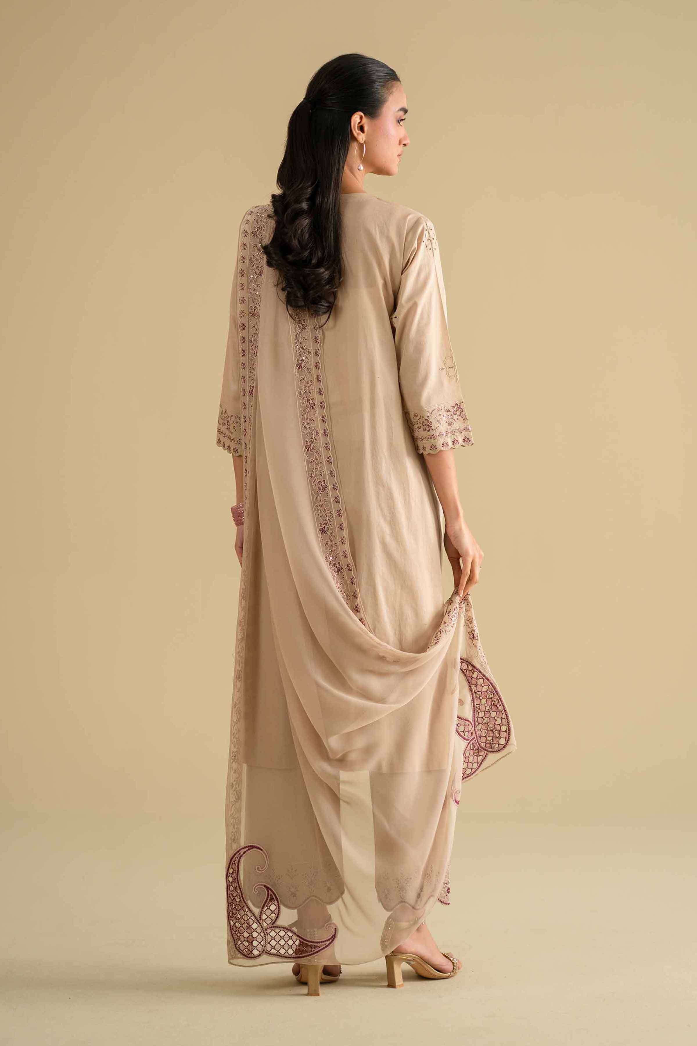 3 Piece - Embroidered Suit - KFE26-97 Beige Cambric 3PC Embroidered Nishat Australia