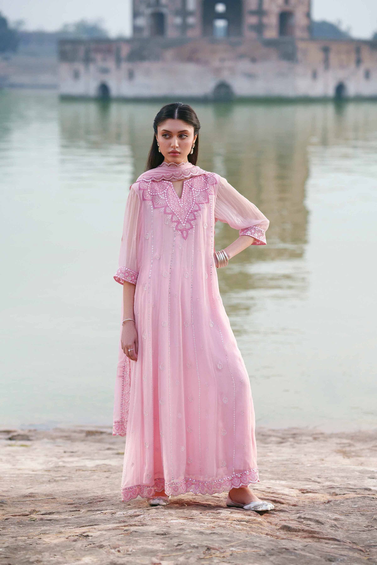 3 Piece - Embroidered Suit - KFE26-99Pink Chiffon 3PC Embroidered Nishat Australia