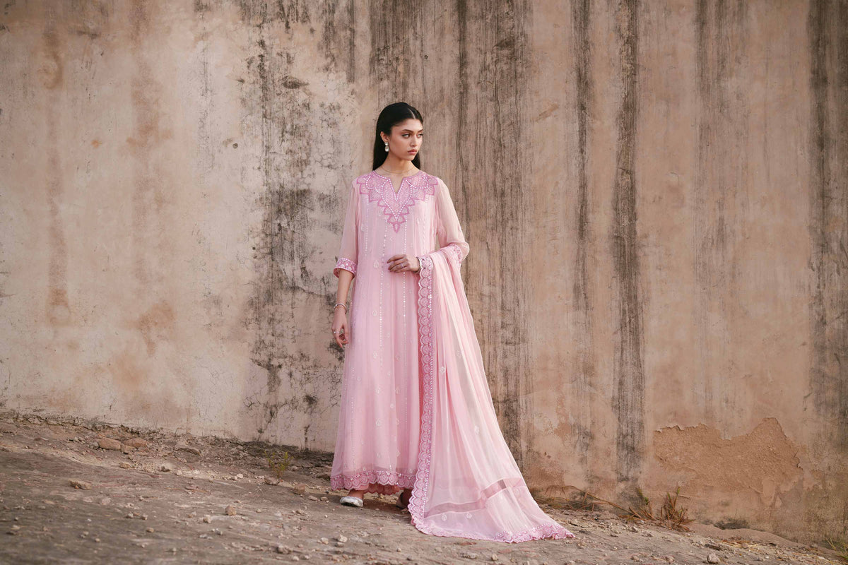 3 Piece - Embroidered Suit - KFE26-99Pink Chiffon 3PC Embroidered Nishat Australia