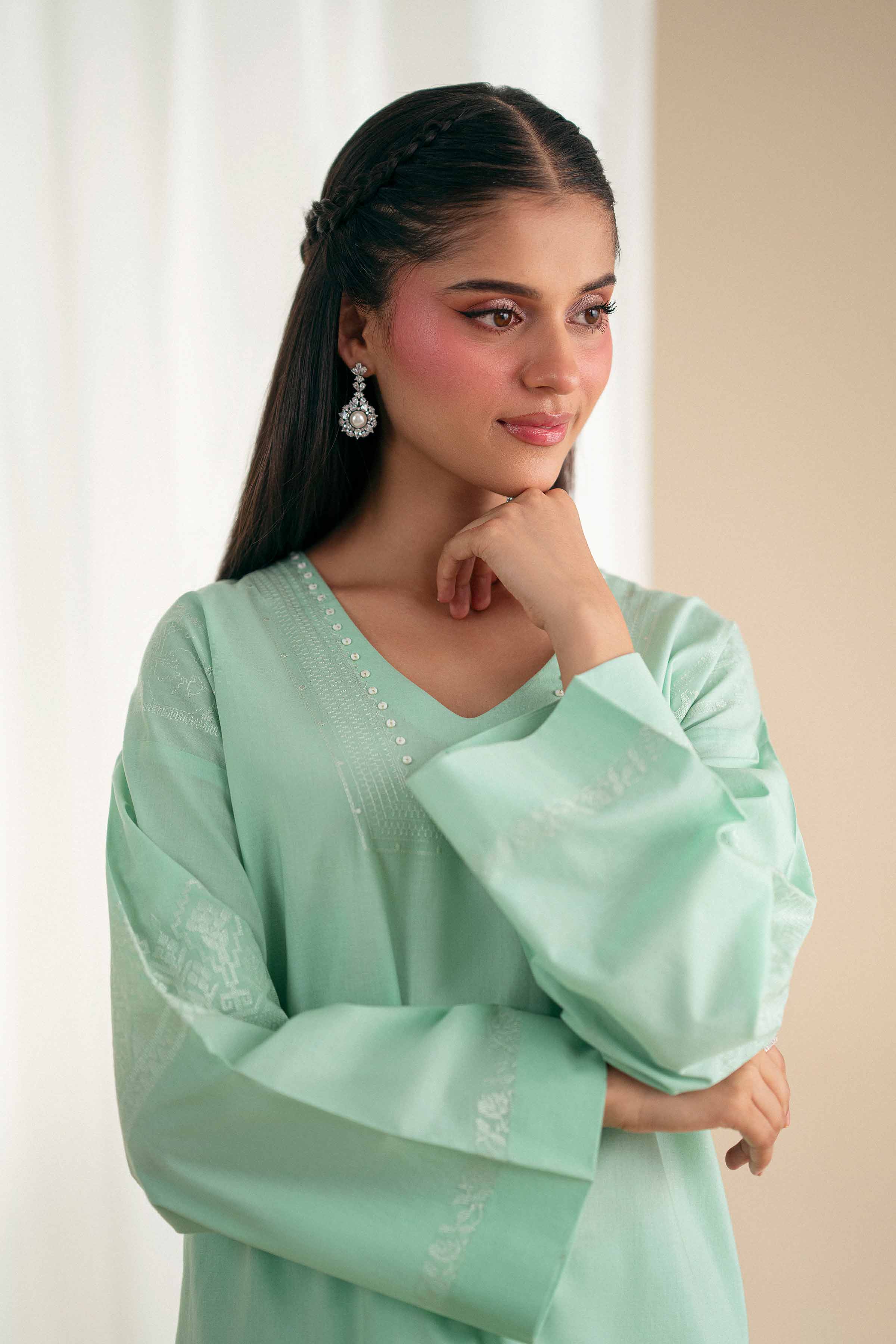2 Piece - Embroidered Suit - KFS25-110 READY TO WEAR - LUXURY Green Cambric 2PC Embroidered