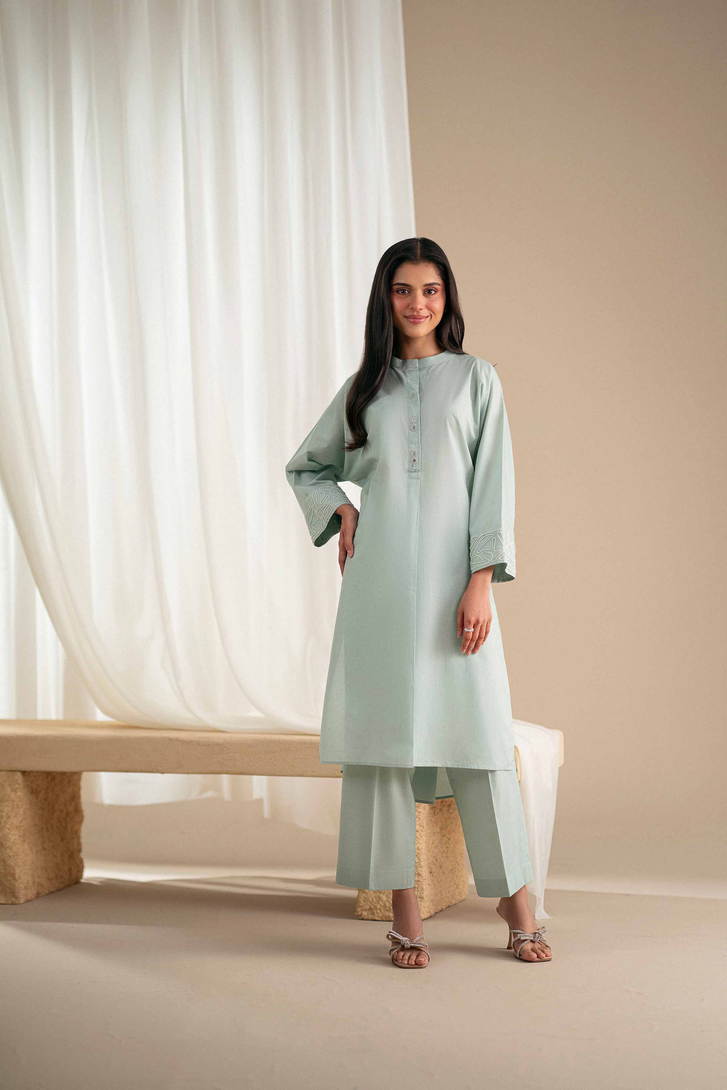 2 Piece - Basic Suit - KFS25-120 READY TO WEAR - LUXURY Green Cambric 2PC Solids