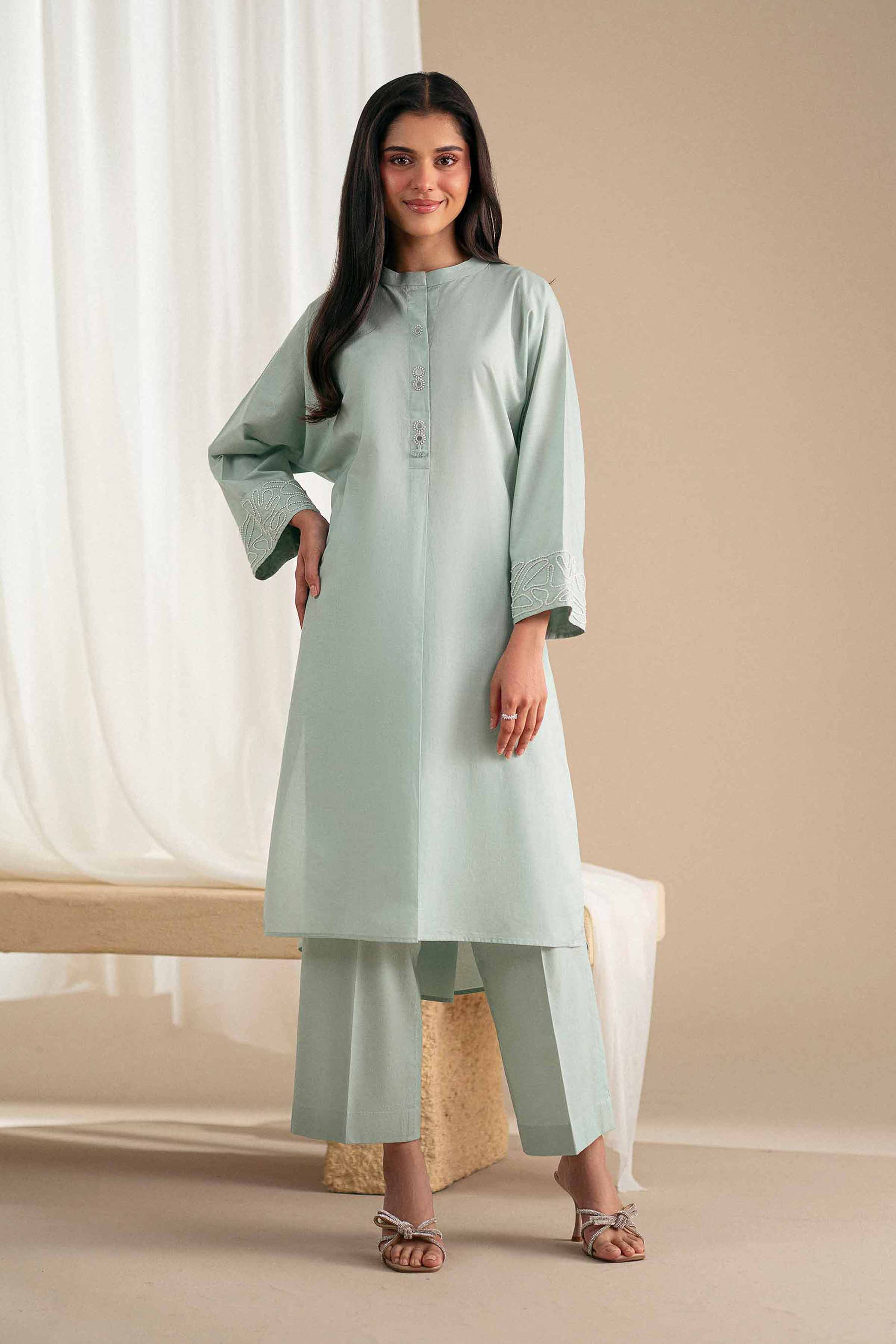 2 Piece - Basic Suit - KFS25-120 READY TO WEAR - LUXURY Green Cambric 2PC Solids