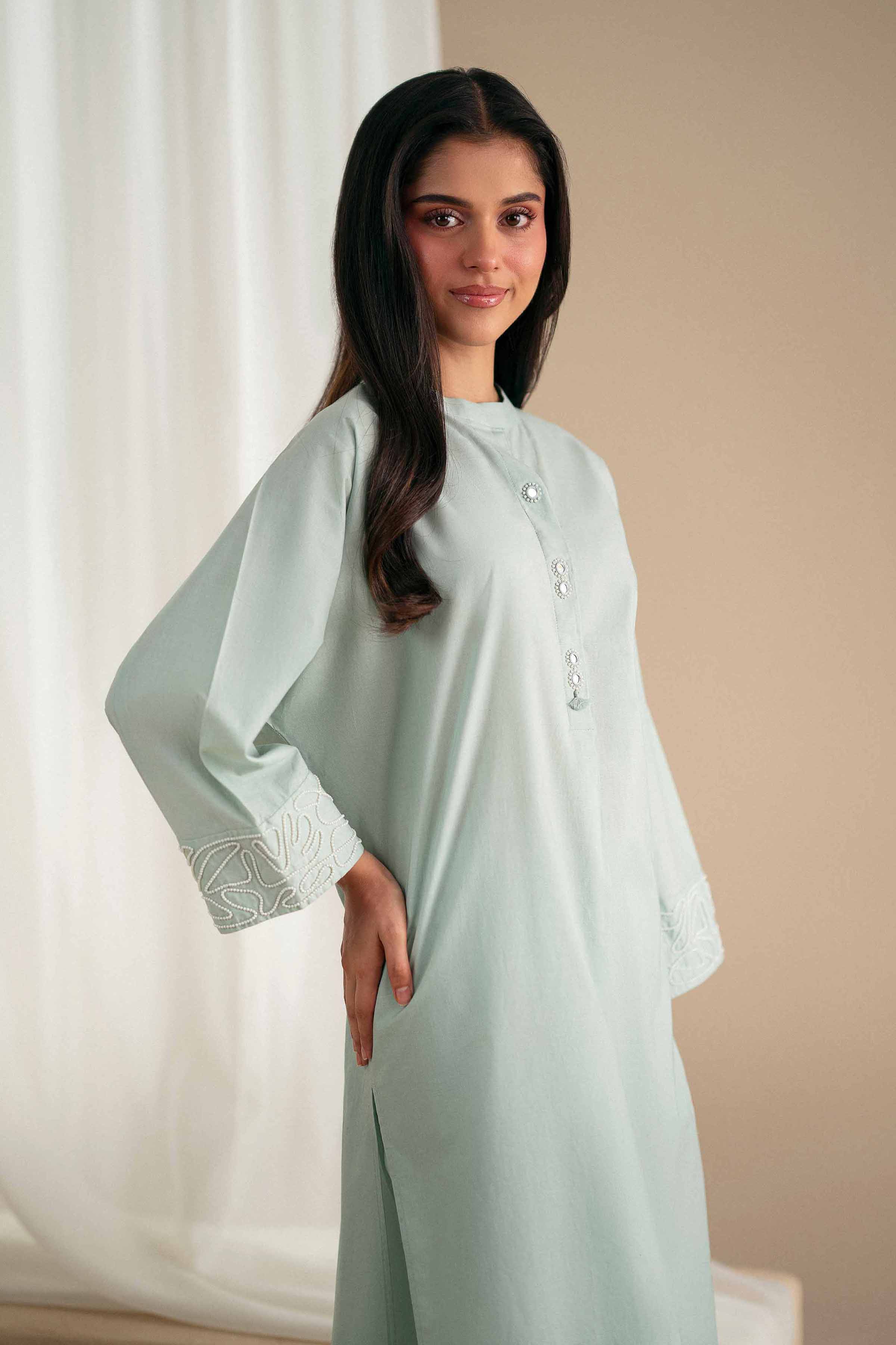 2 Piece - Basic Suit - KFS25-120 READY TO WEAR - LUXURY Green Cambric 2PC Solids