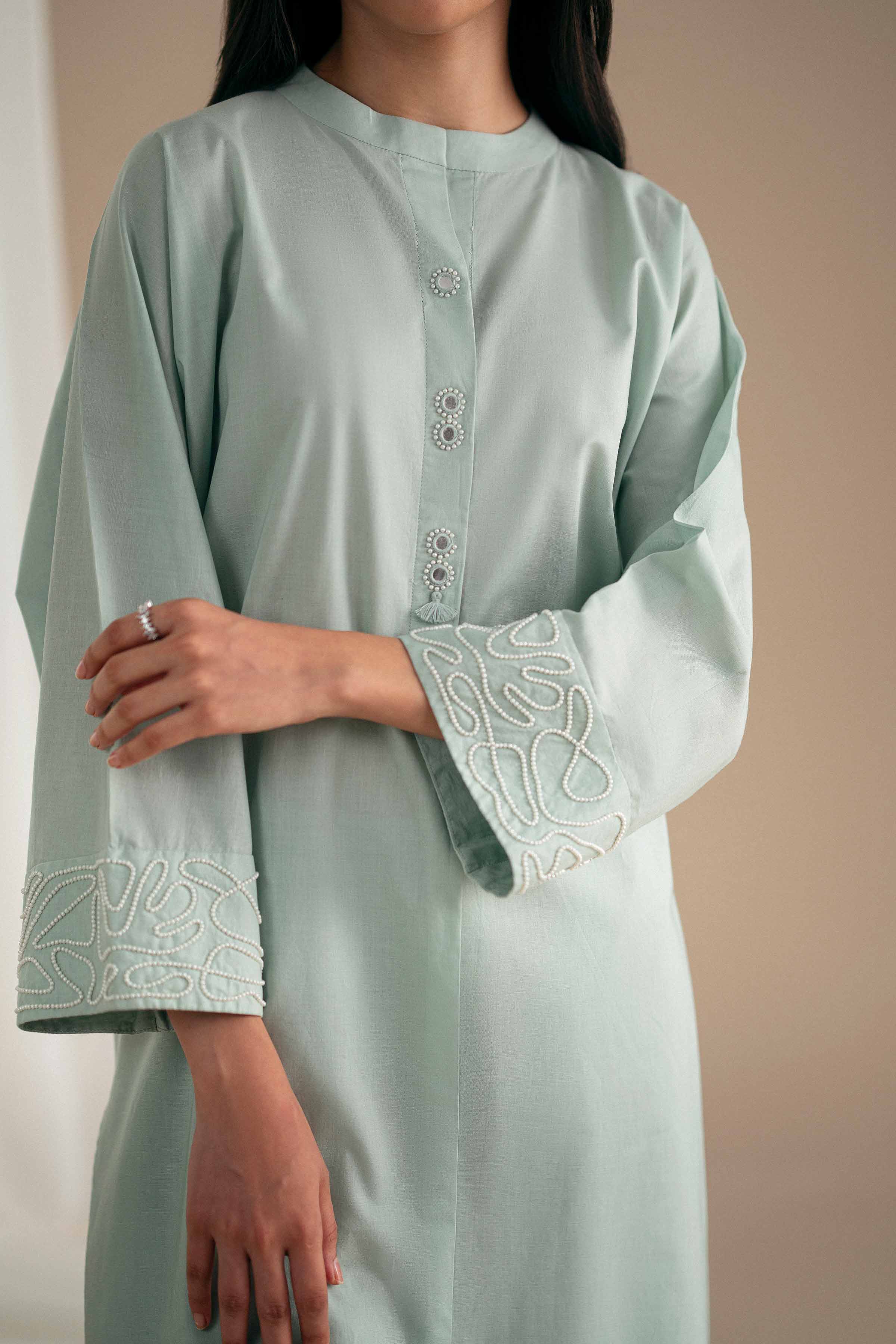2 Piece - Basic Suit - KFS25-120 READY TO WEAR - LUXURY Green Cambric 2PC Solids