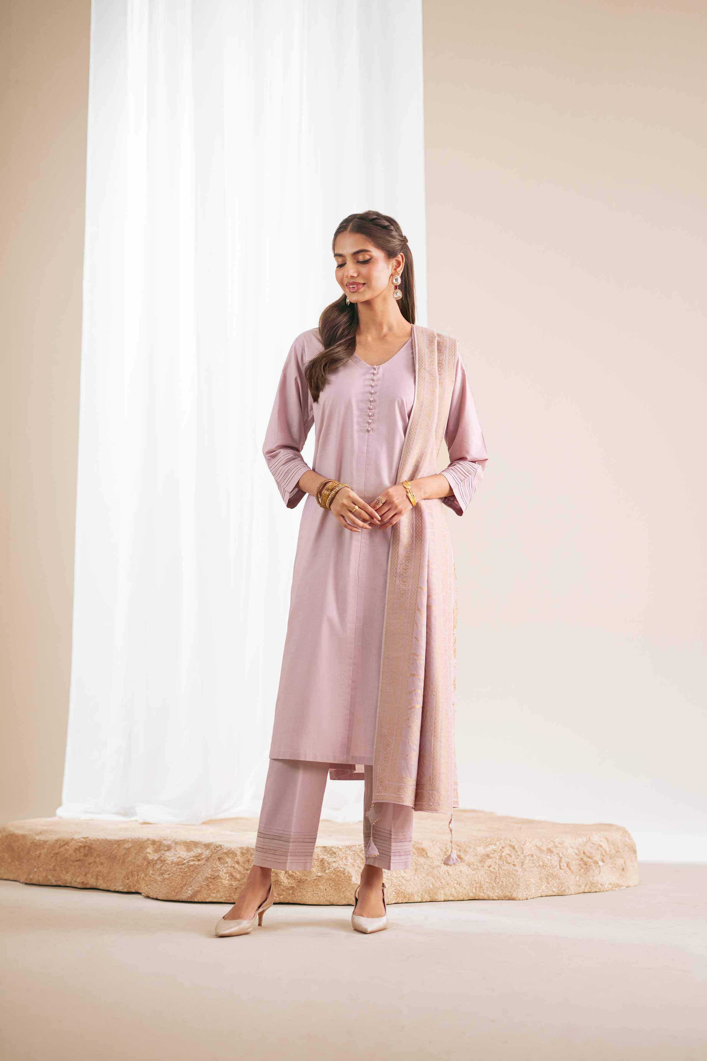 3 Piece - Basic Suit - KFS25-124 READY TO WEAR - LUXURY Purple Jacquard 3PC Solids