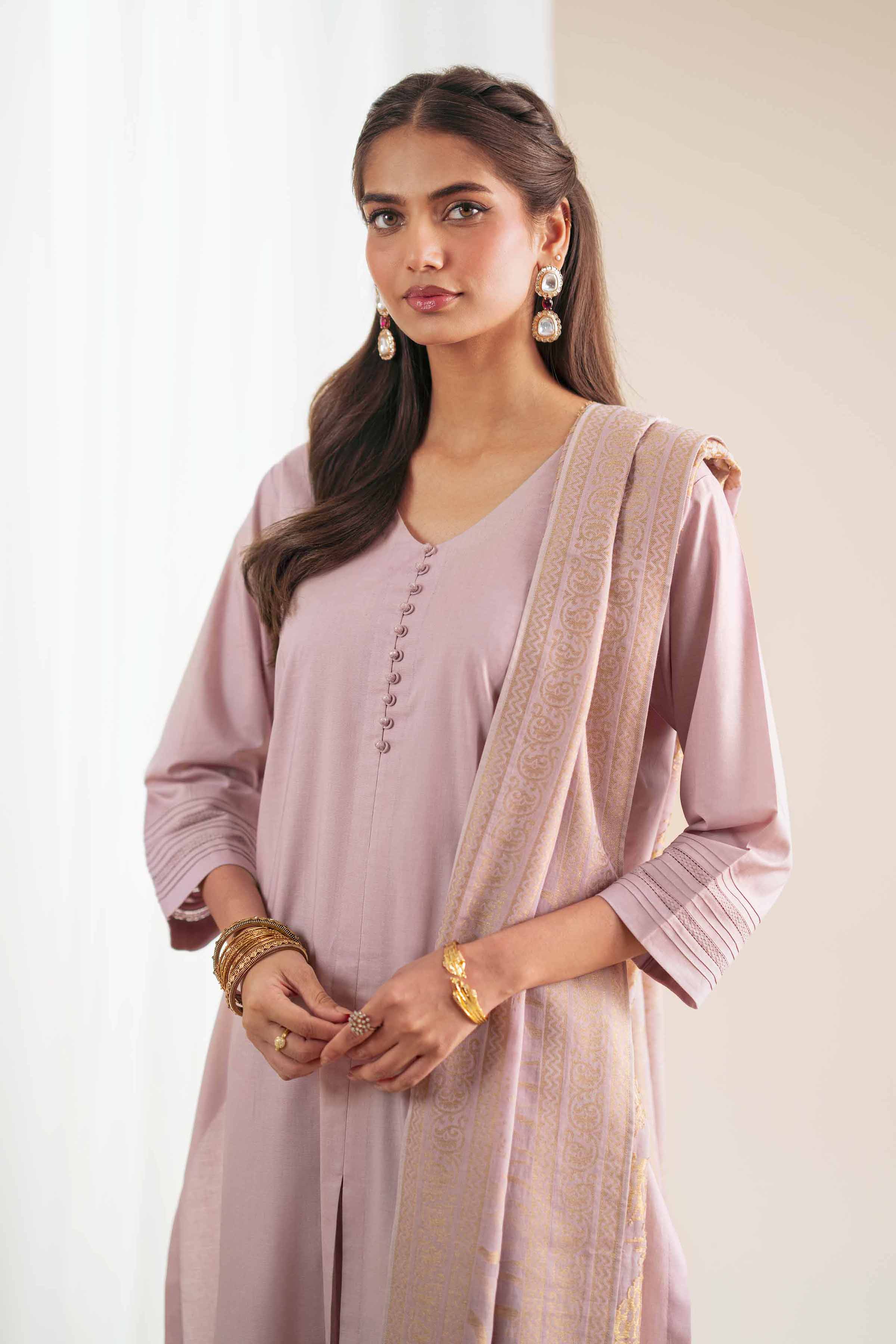 3 Piece - Basic Suit - KFS25-124 READY TO WEAR - LUXURY Purple Jacquard 3PC Solids