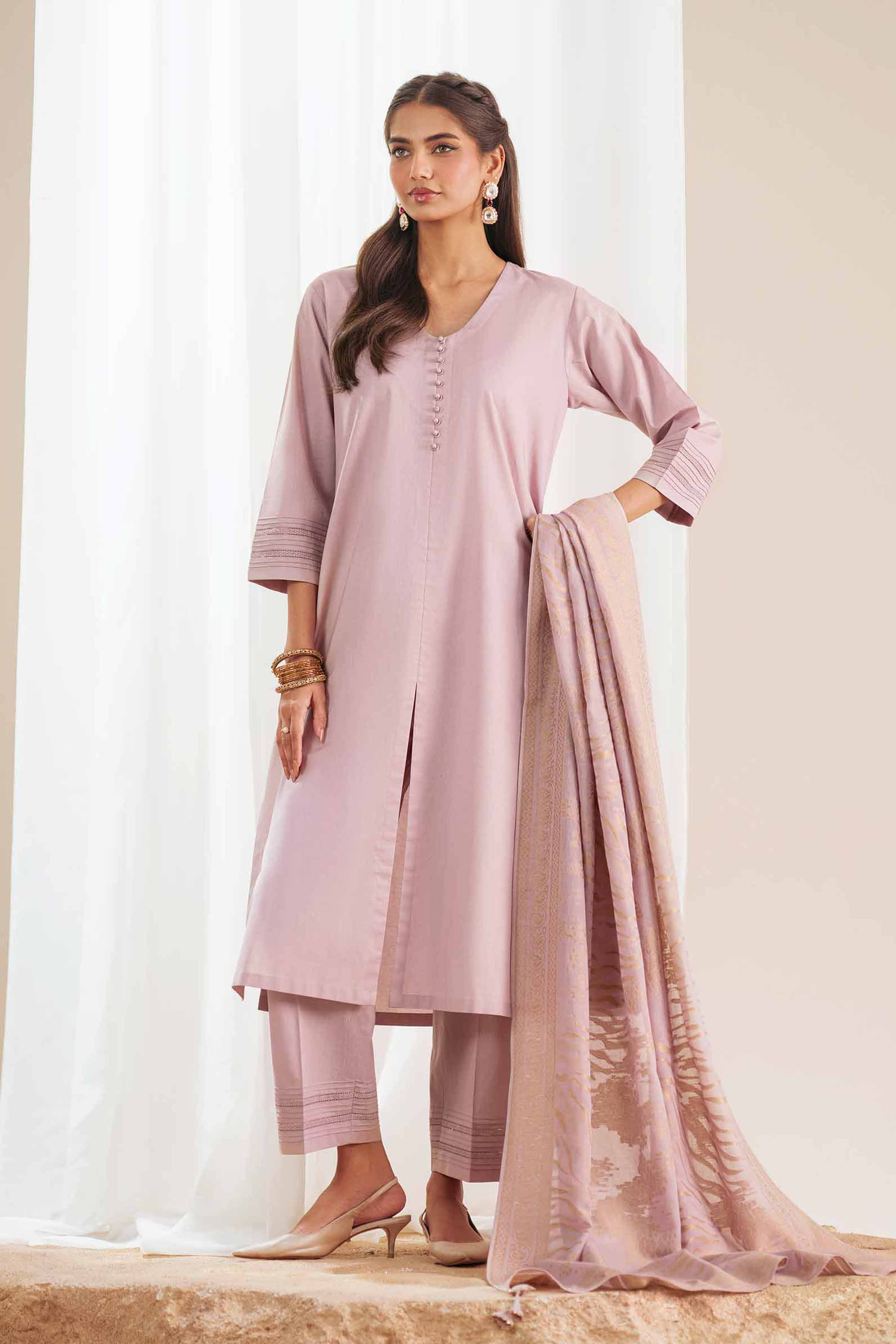 3 Piece - Basic Suit - KFS25-124 READY TO WEAR - LUXURY Purple Jacquard 3PC Solids