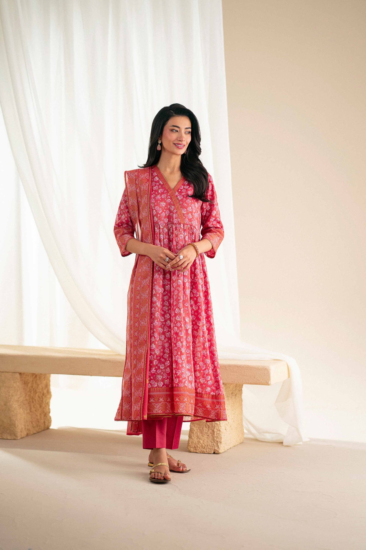 3 Piece - Printed Suit - KFS25-127 Red Lawn 3PC Printed Nishat Australia