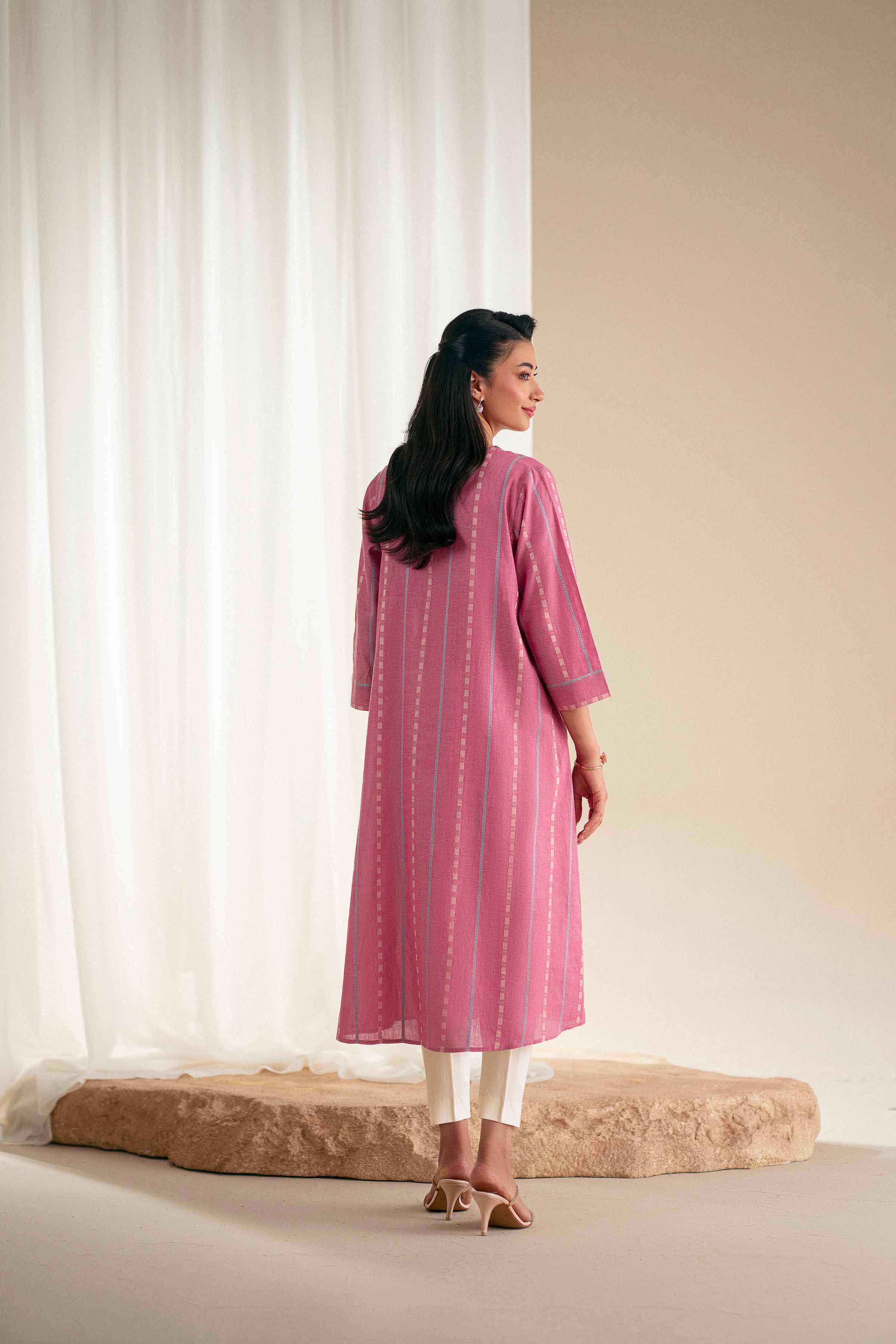 Basic Shirt - KFS25-86 READY TO WEAR - LUXURY Pink Yarn Dyed 1PC Solids