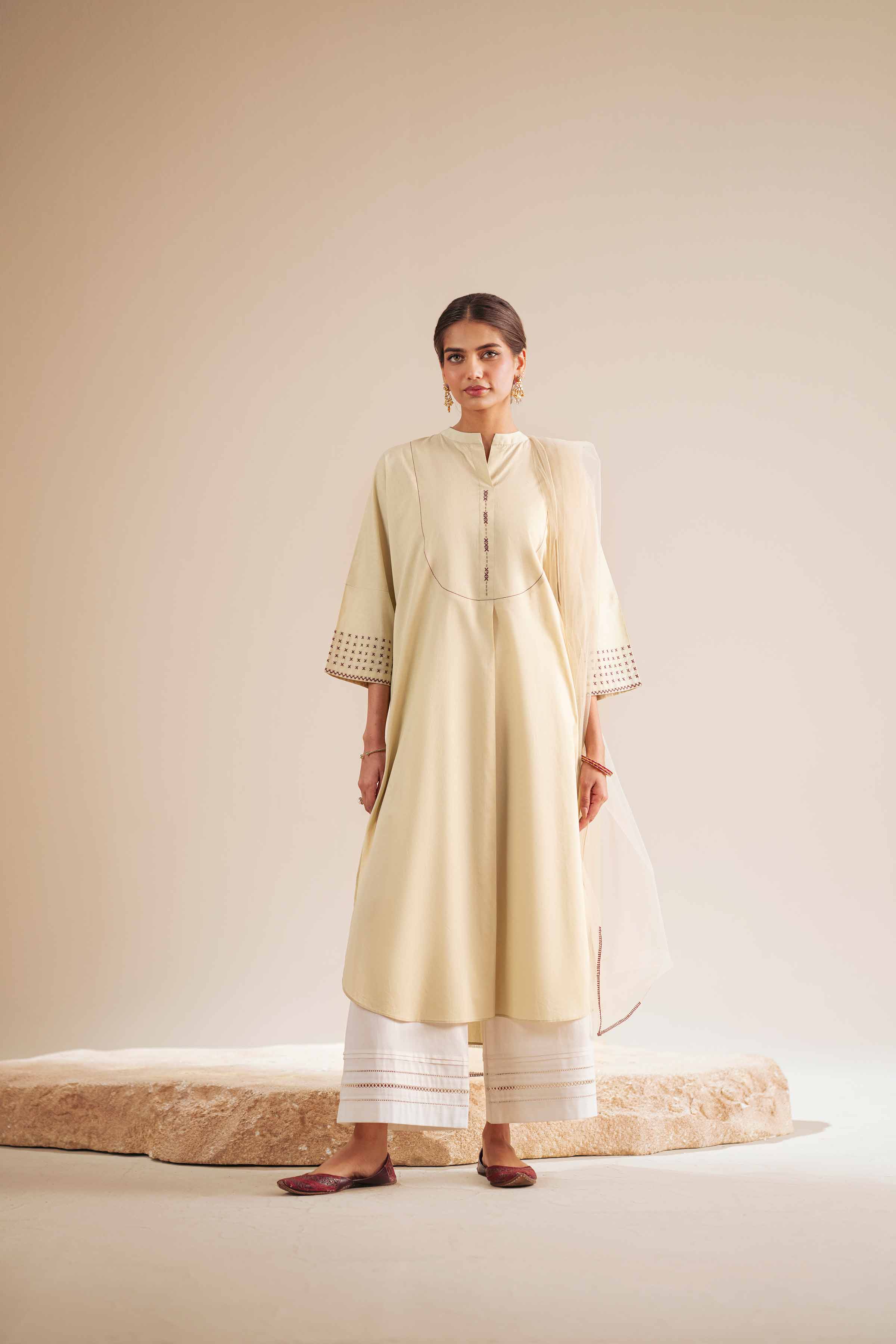 2 Piece - Basic Suit - KFS25-88 READY TO WEAR - LUXURY Yellow Cambric 2PC Solids