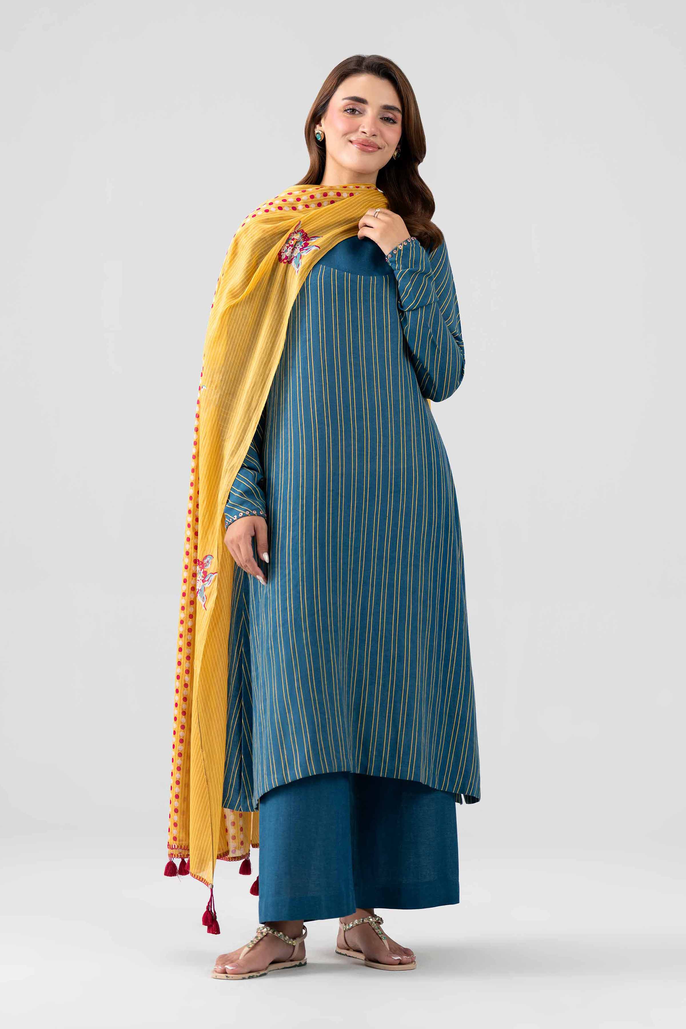 3 Piece - Printed Embroidered Suit - KFS26-103 Blue Cotton 3PC Embroidered Nishat Australia