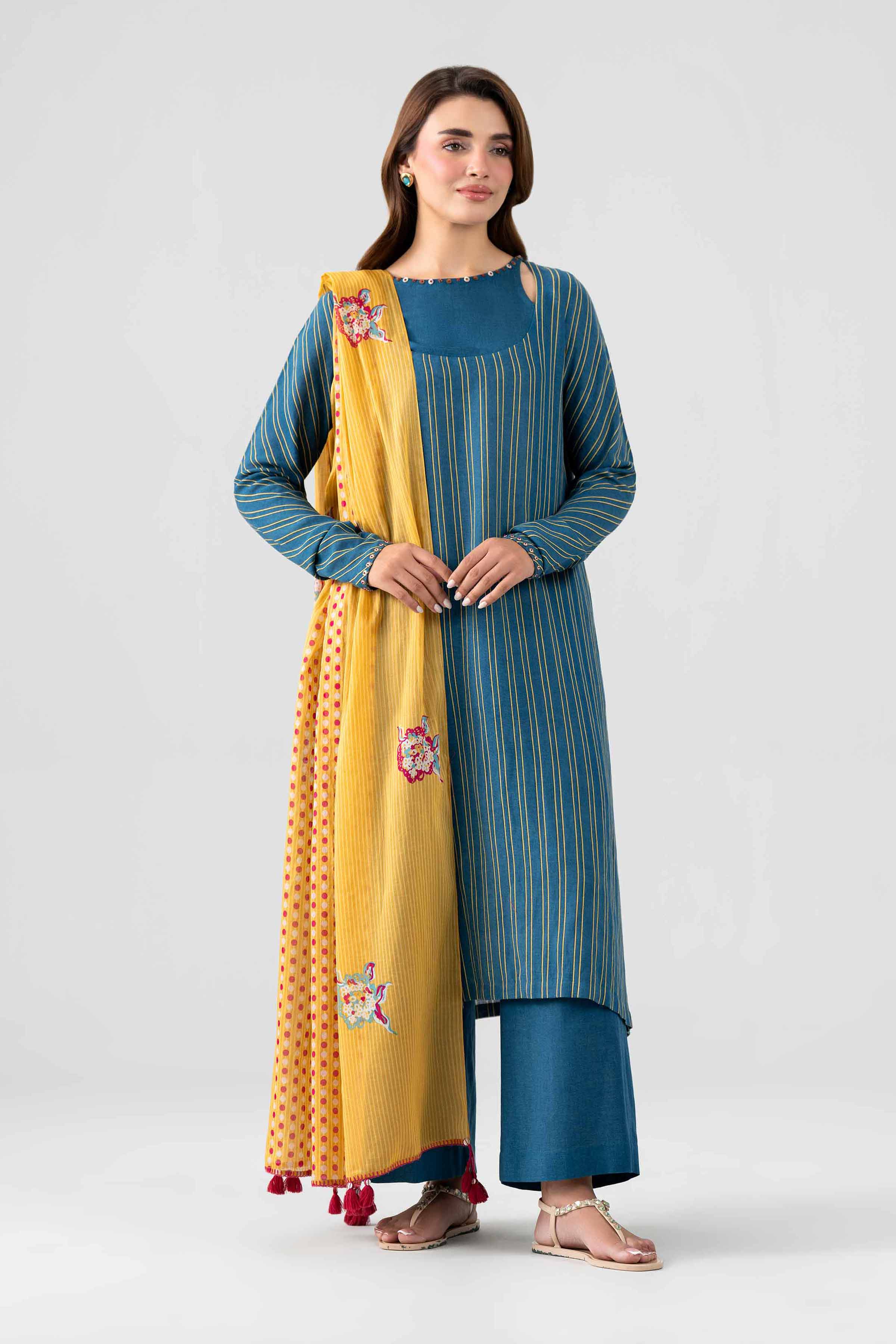 3 Piece - Printed Embroidered Suit - KFS26-103 Blue Cotton 3PC Embroidered Nishat Australia