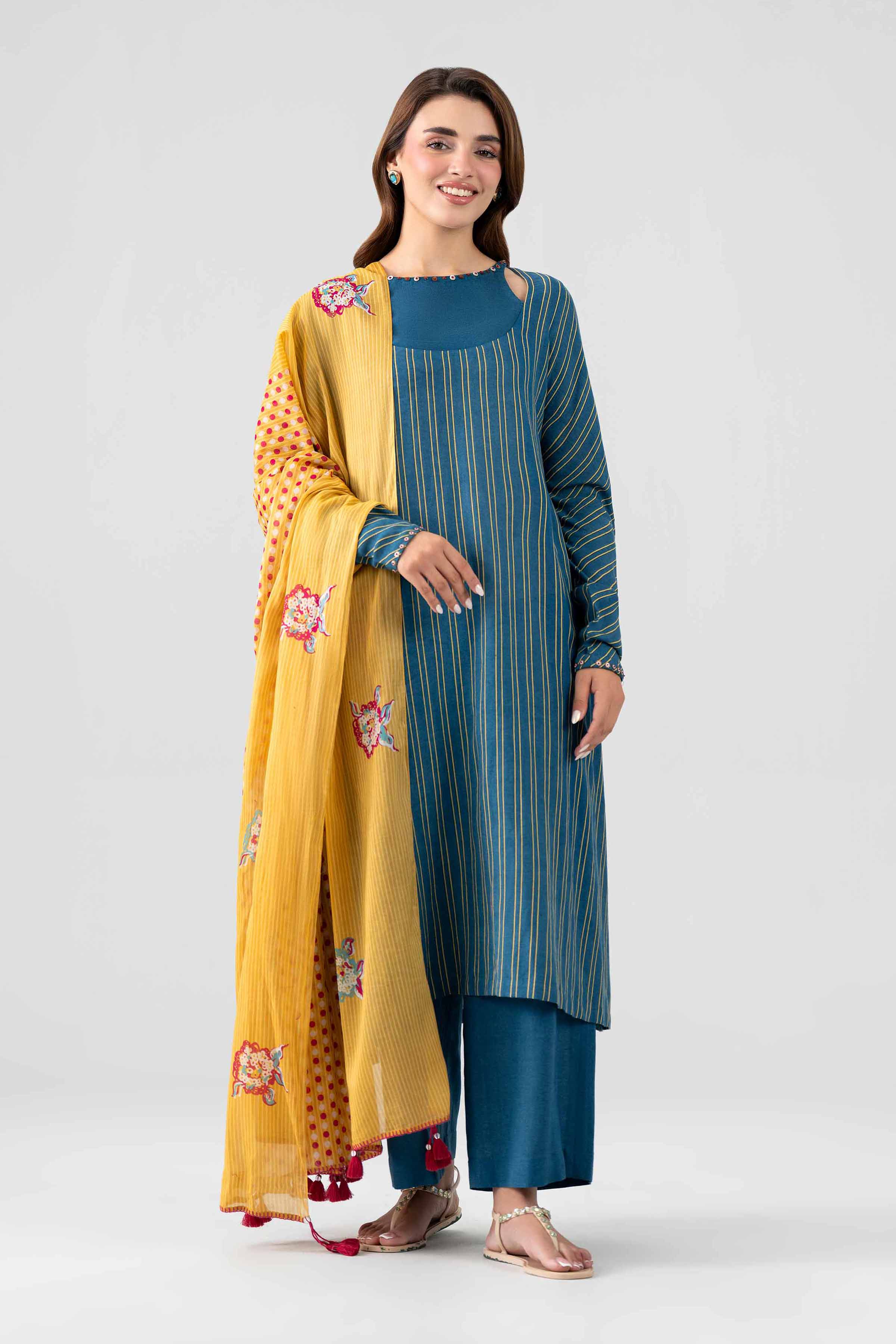 3 Piece - Printed Embroidered Suit - KFS26-103 Blue Cotton 3PC Embroidered Nishat Australia