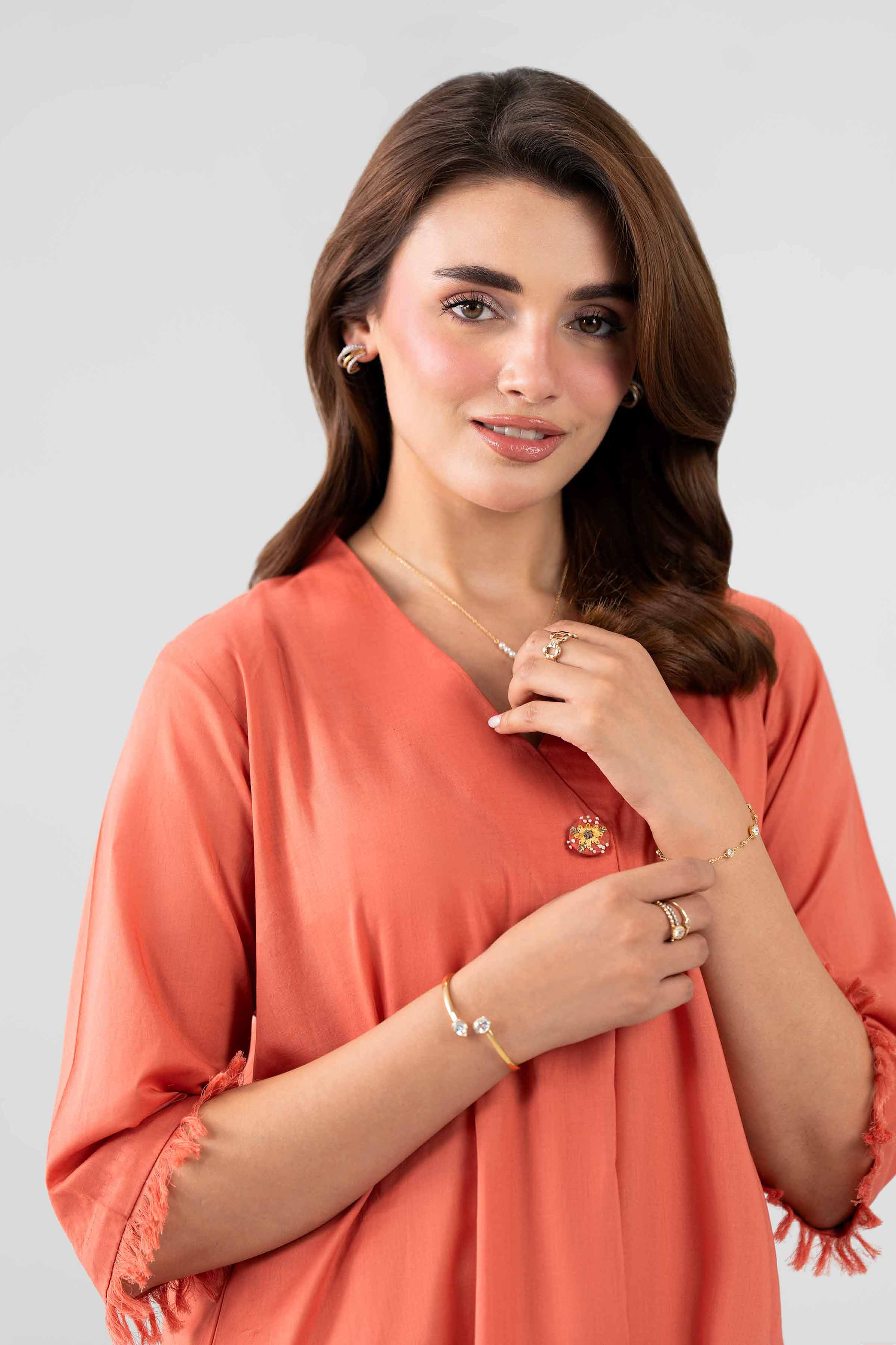 2 Piece - Embroidered Suit - KFS26-17 Orange Cambric 2PC Embroidered Nishat Australia