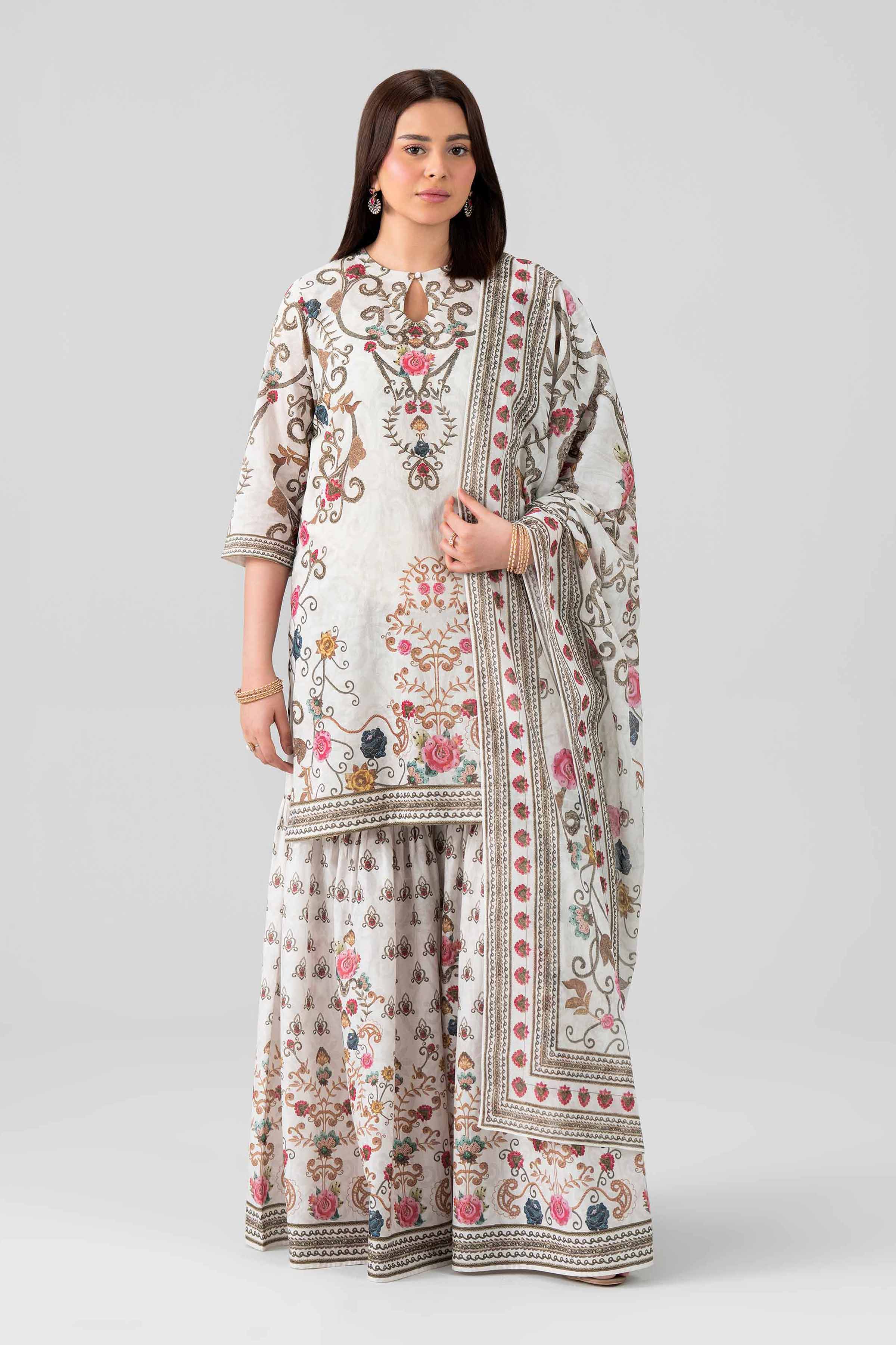 3 Piece - Printed Embroidered Suit - KFS26-48 Grey Lawn 3PC Embroidered Nishat Australia